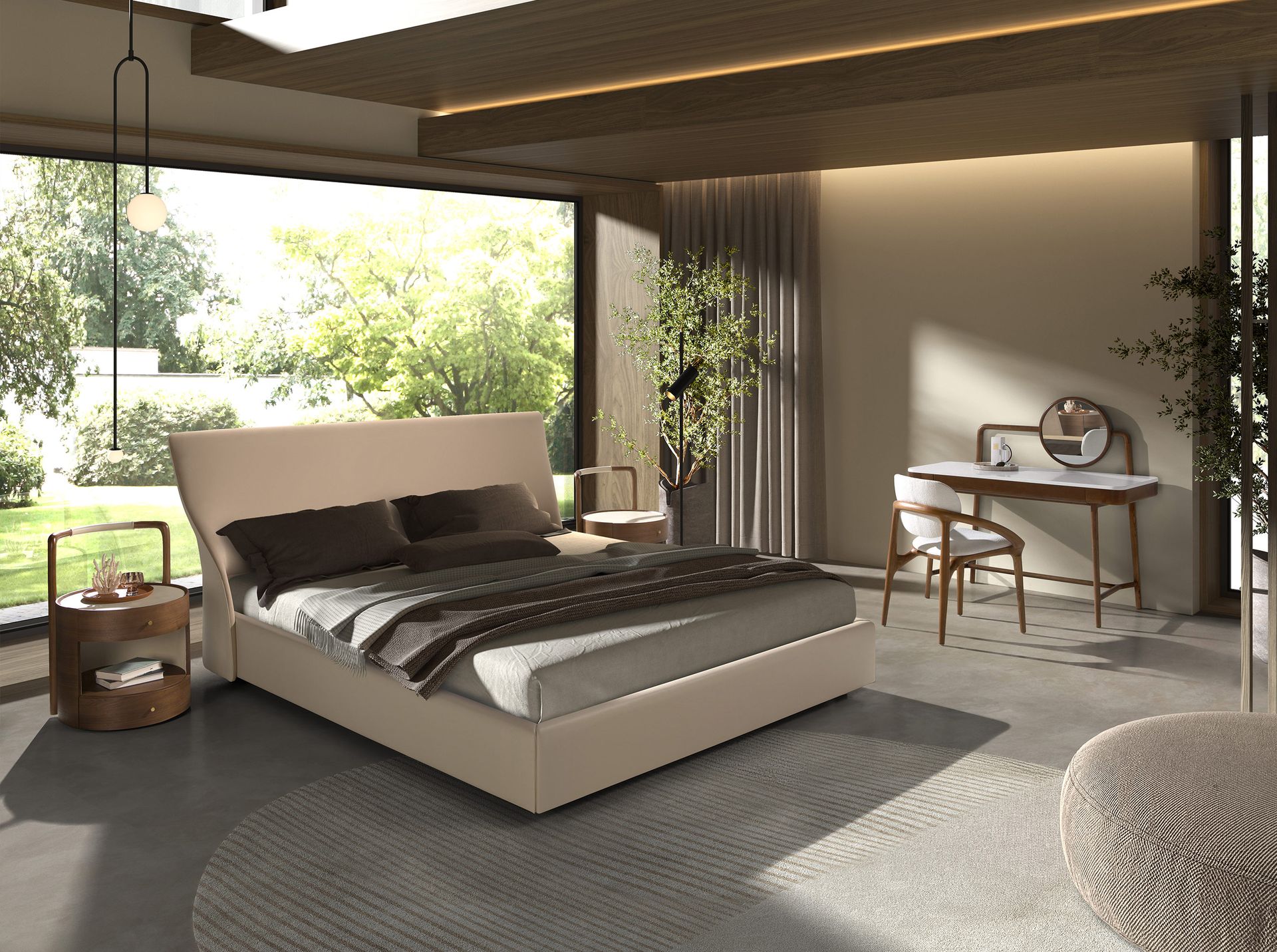 Brown velvet and cream leatherette bed