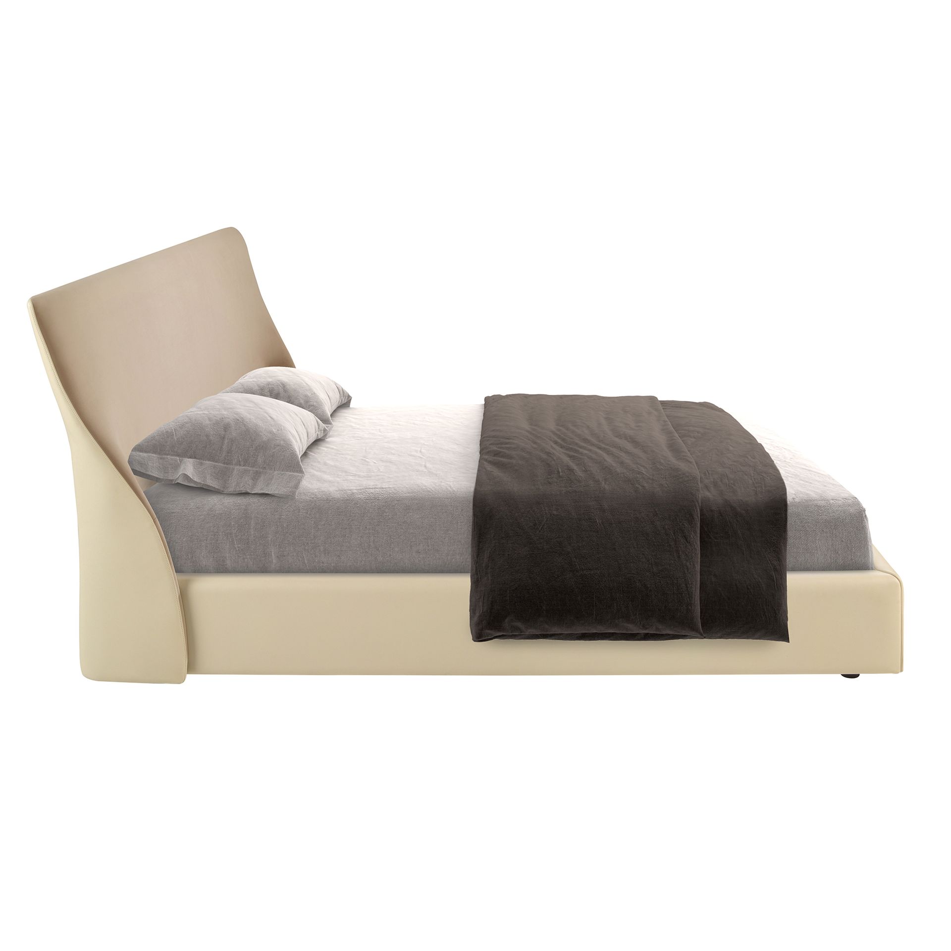 Brown velvet and cream leatherette bed