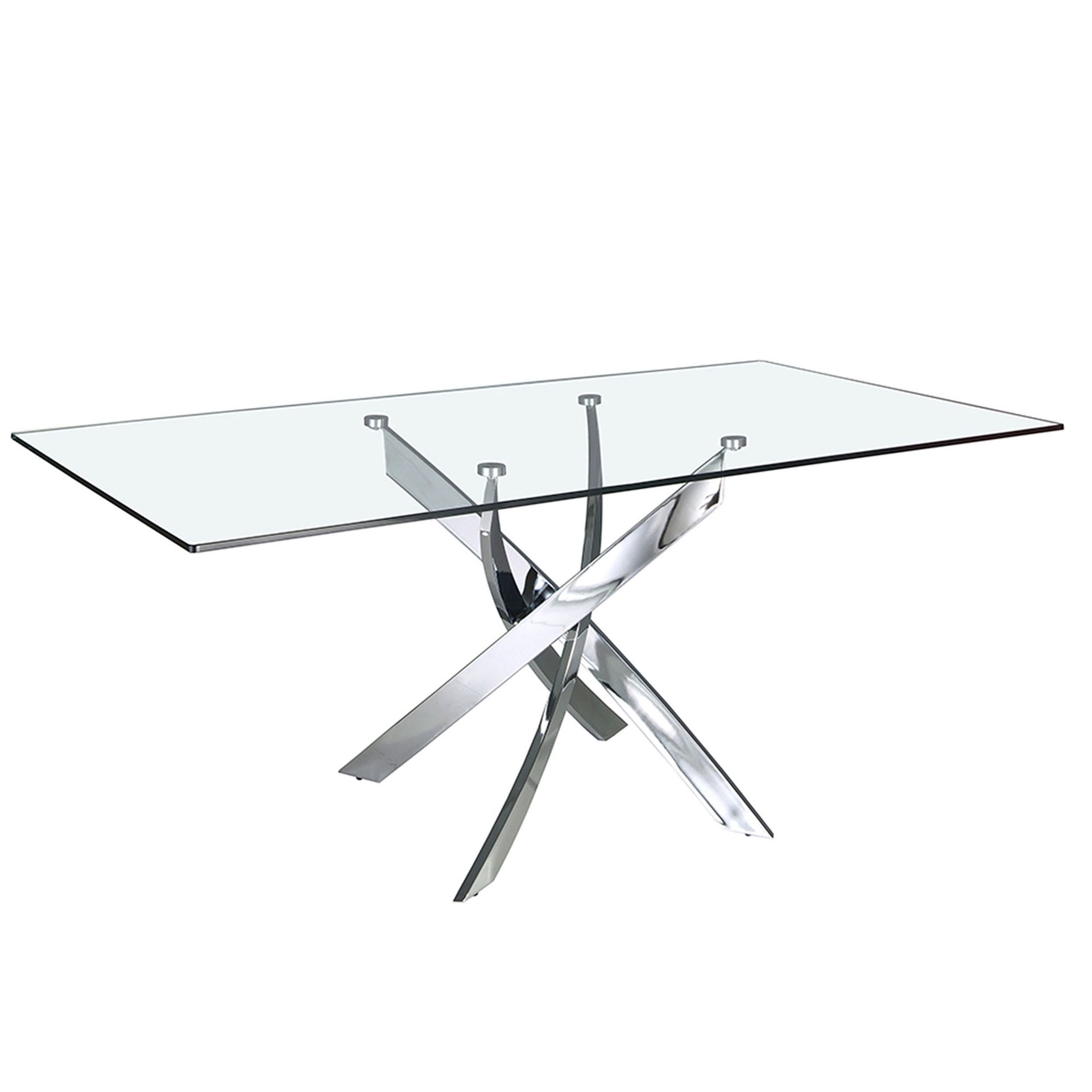 Rectangular tempered glass and chrome-plated steel dining table