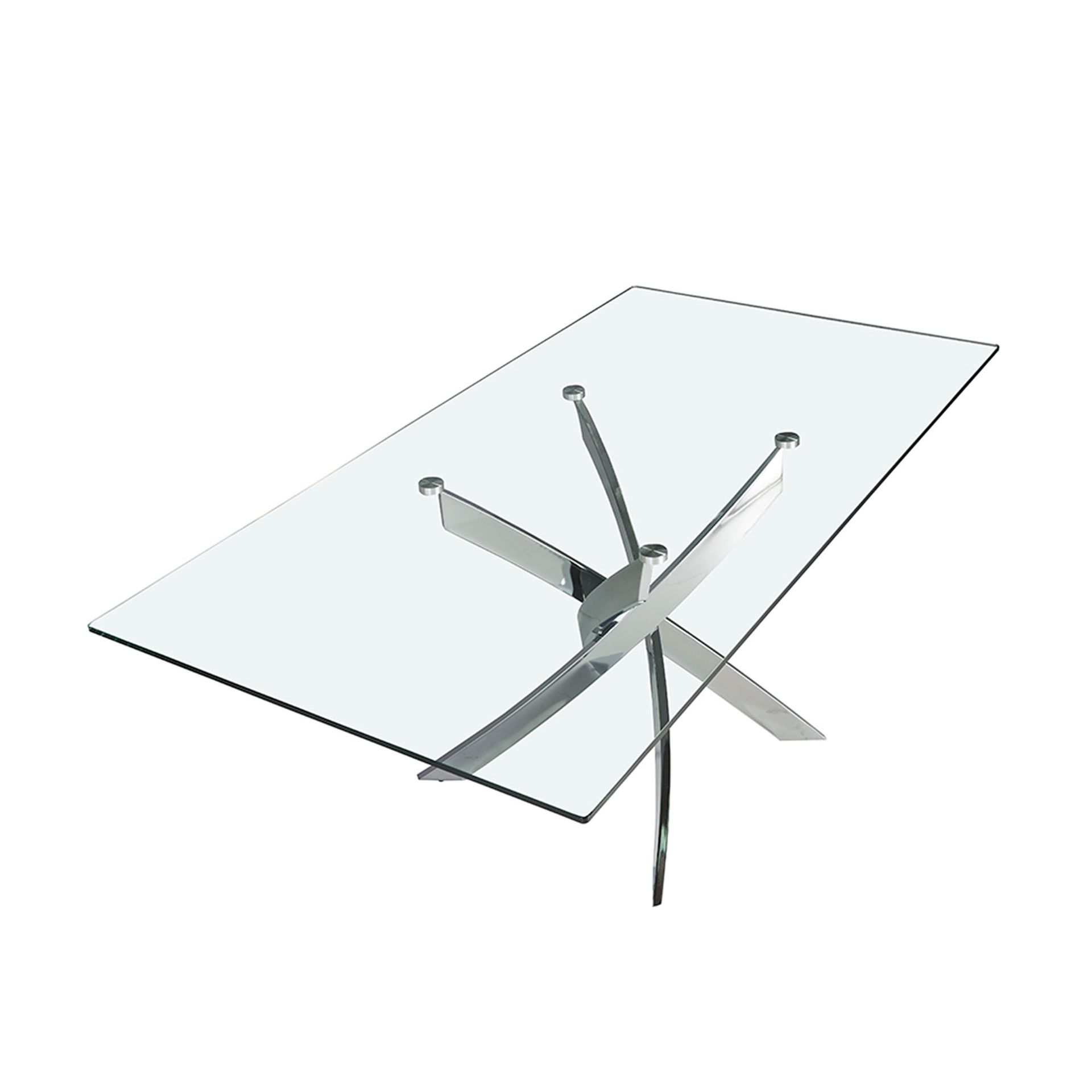 Rectangular tempered glass and chrome-plated steel dining table