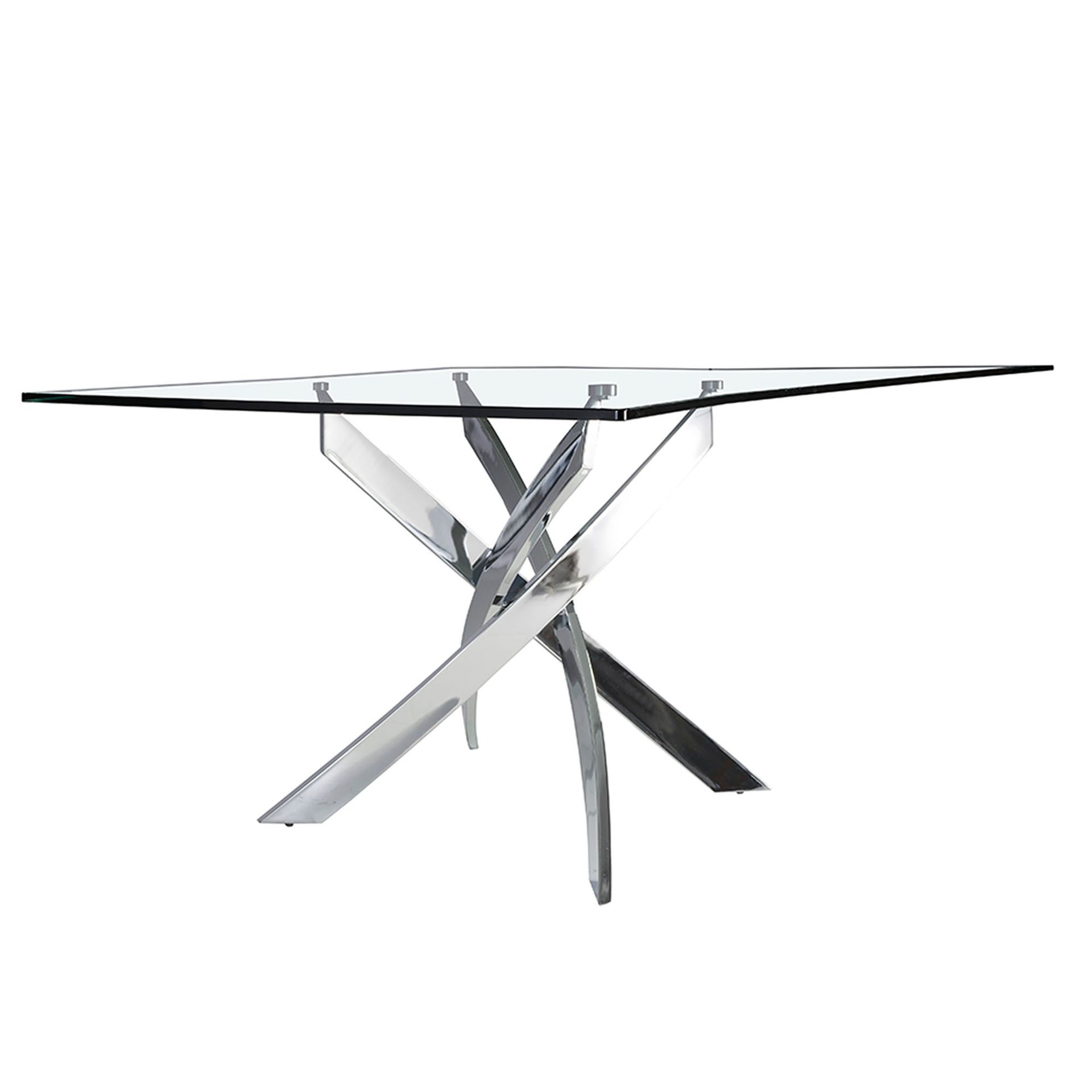 Rectangular tempered glass and chrome-plated steel dining table