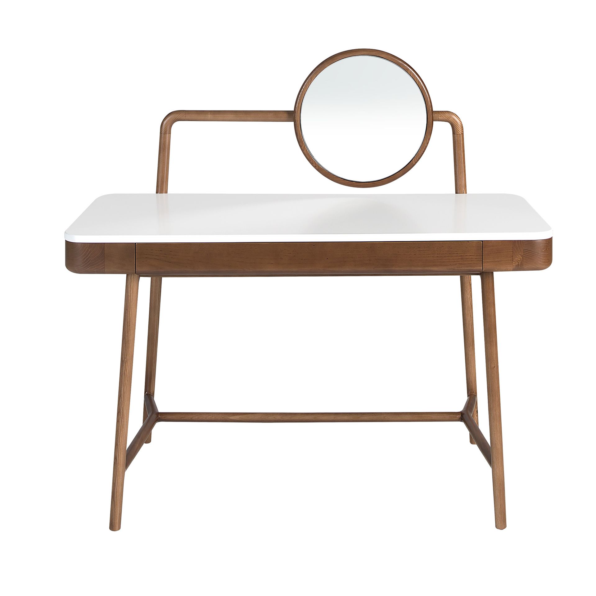 Walnut dressing desk with white wooden top and mirror