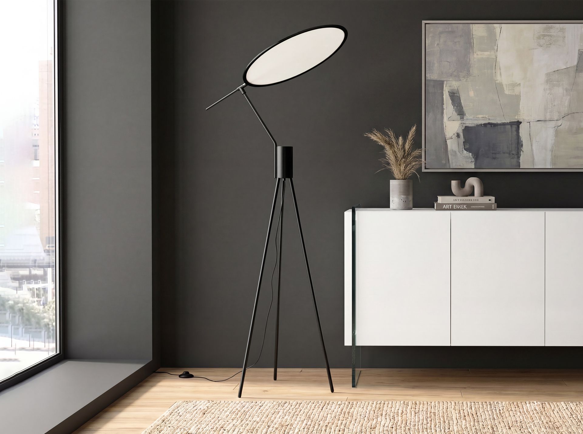 Black steel floor lamp