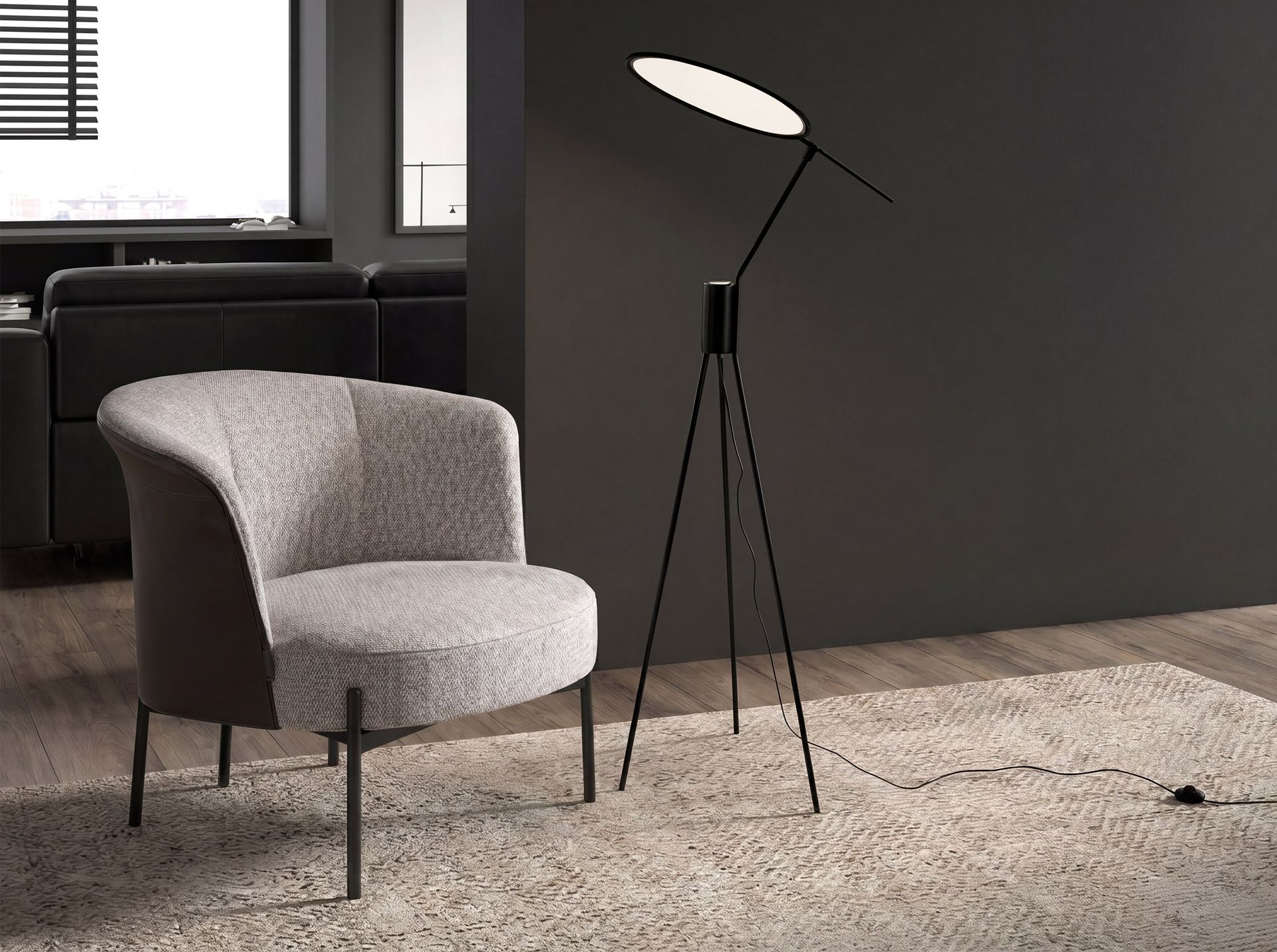 Black steel floor lamp