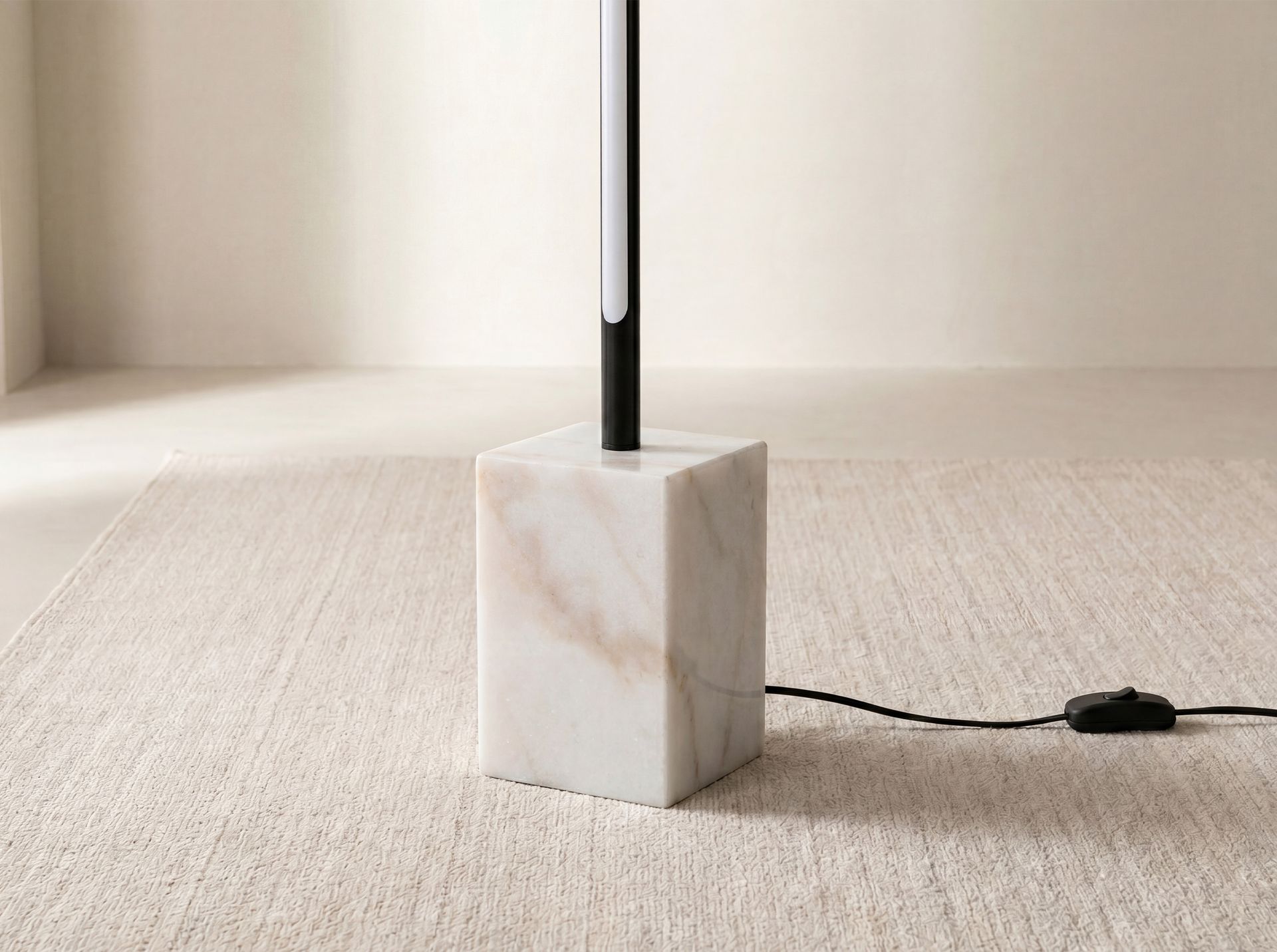 Black steel floor lamp with porcelain marble base