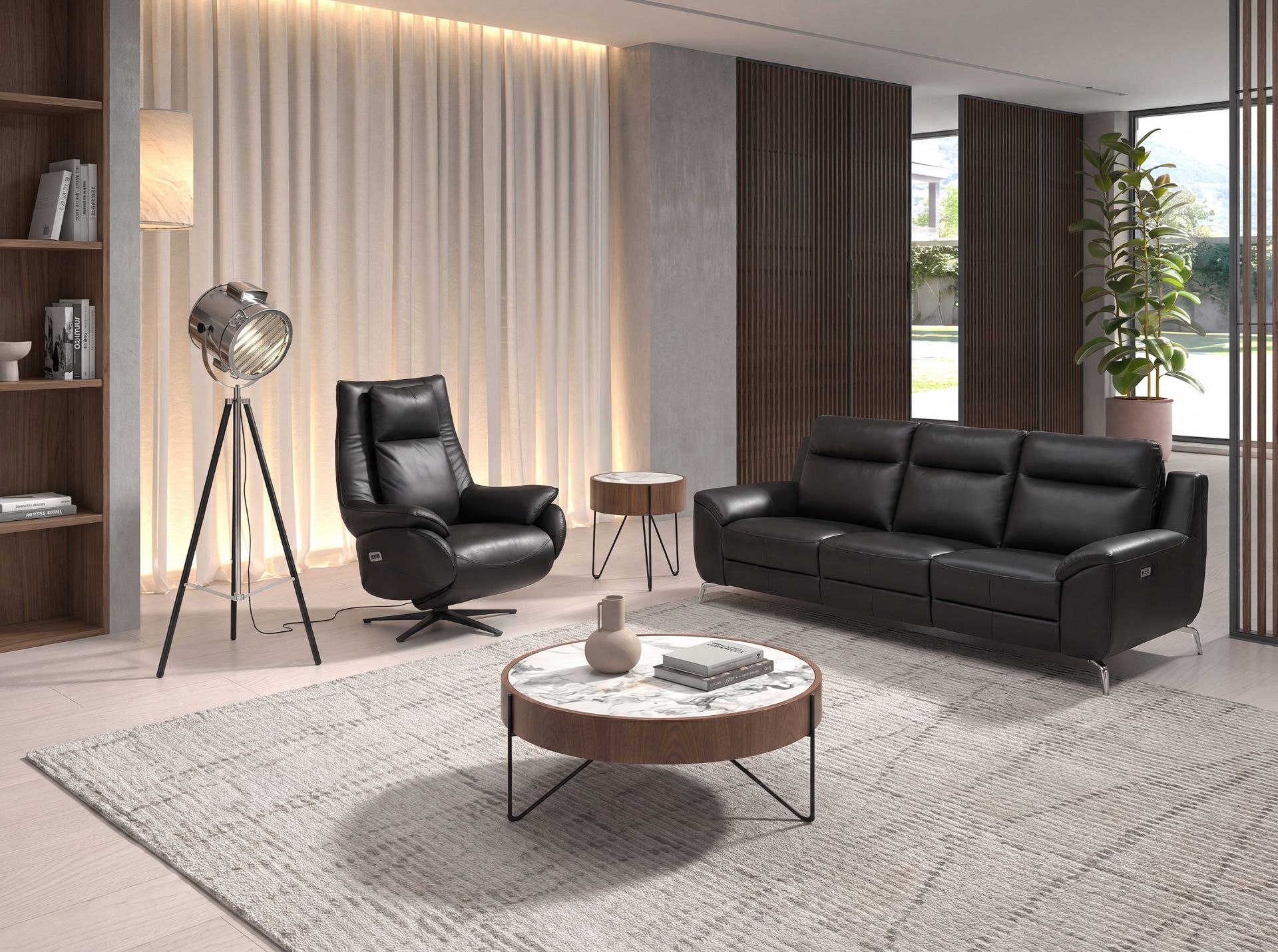 Chrome steel and black steel floor lamp