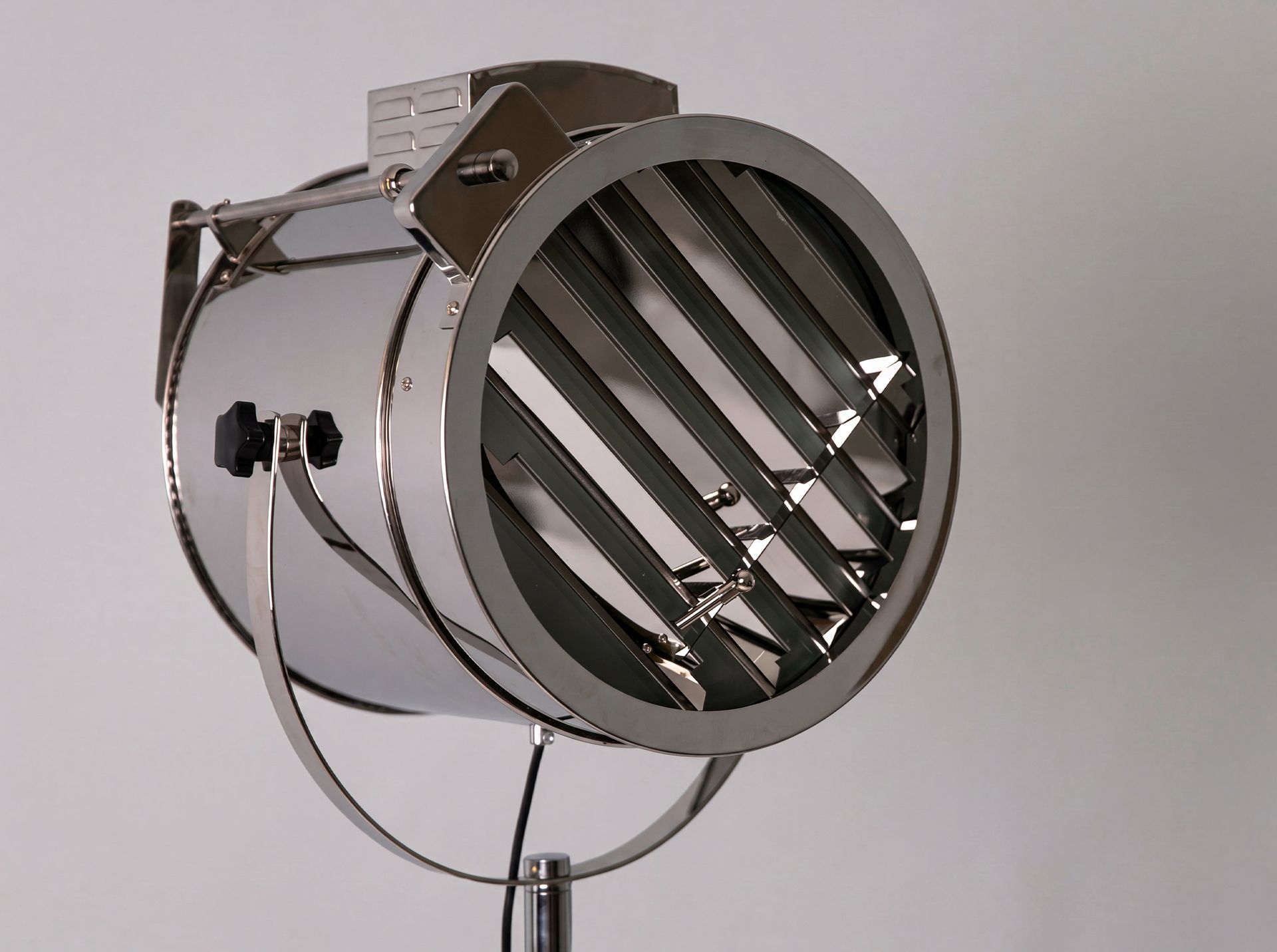 Chrome steel and black steel floor lamp