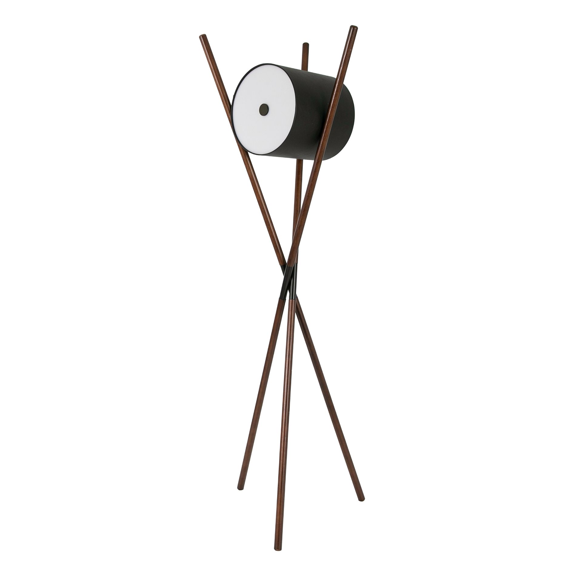 Floor lamp in wood upholstered in black leatherette and dark walnut