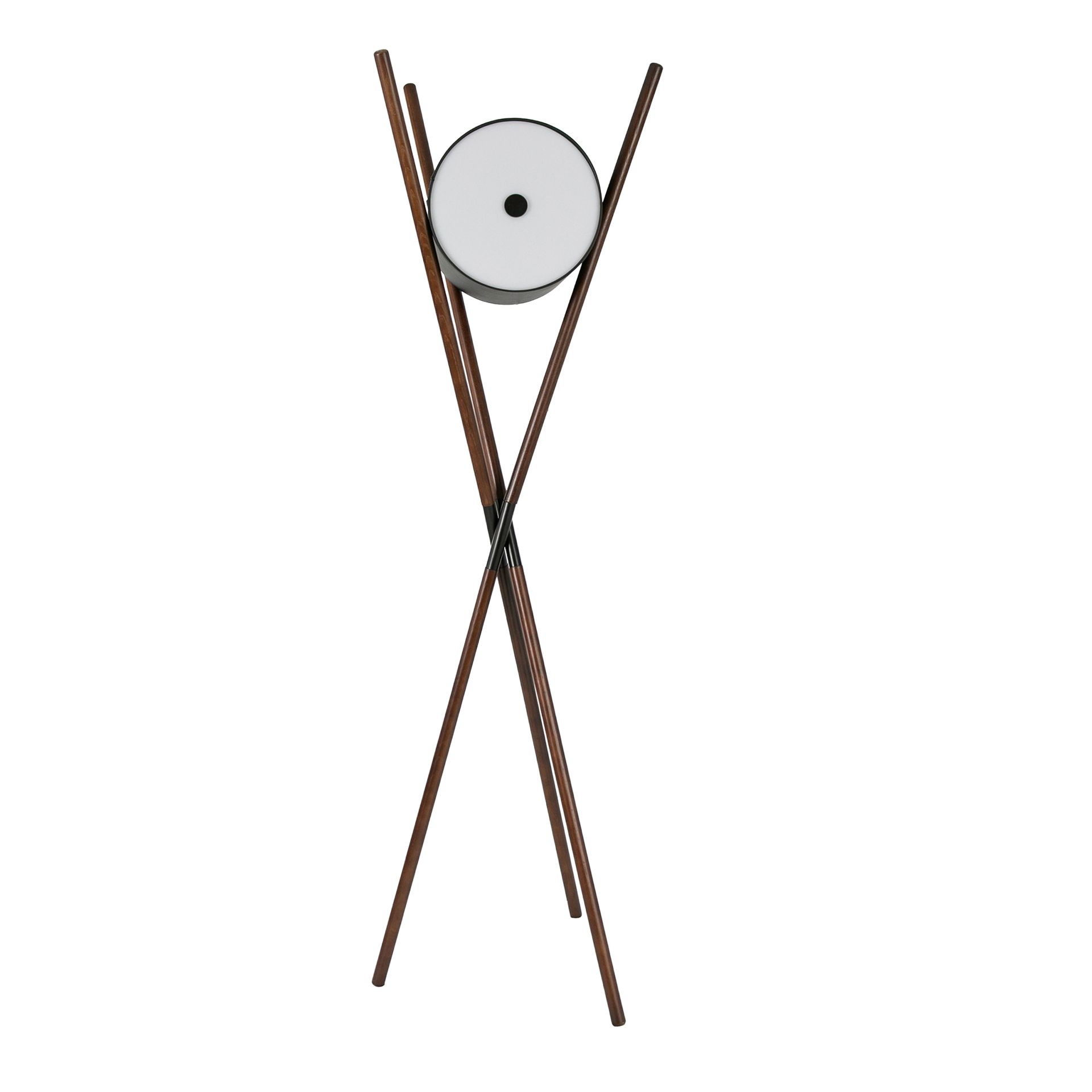 Floor lamp in wood upholstered in black leatherette and dark walnut