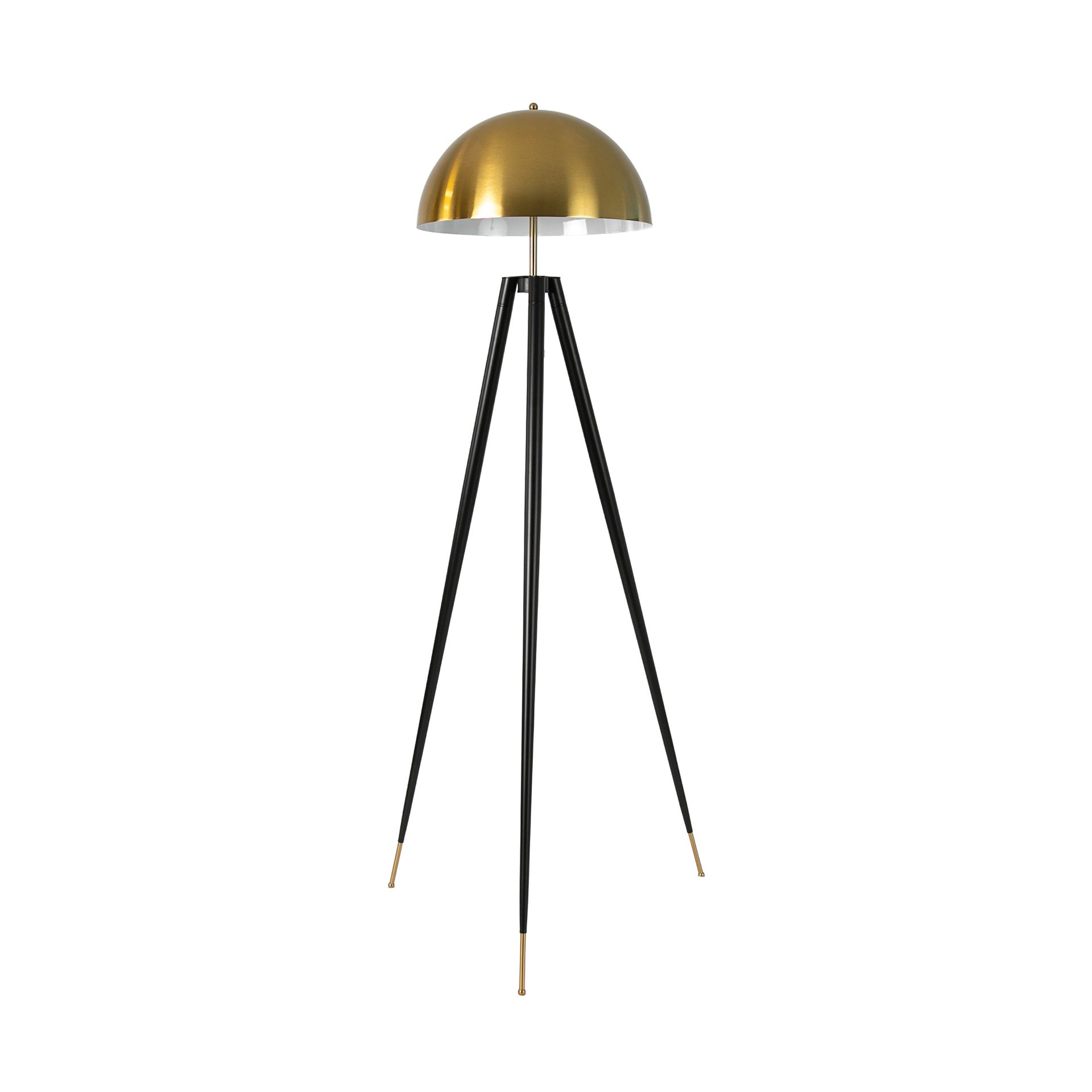 Polished gold steel and black steel floor lamp