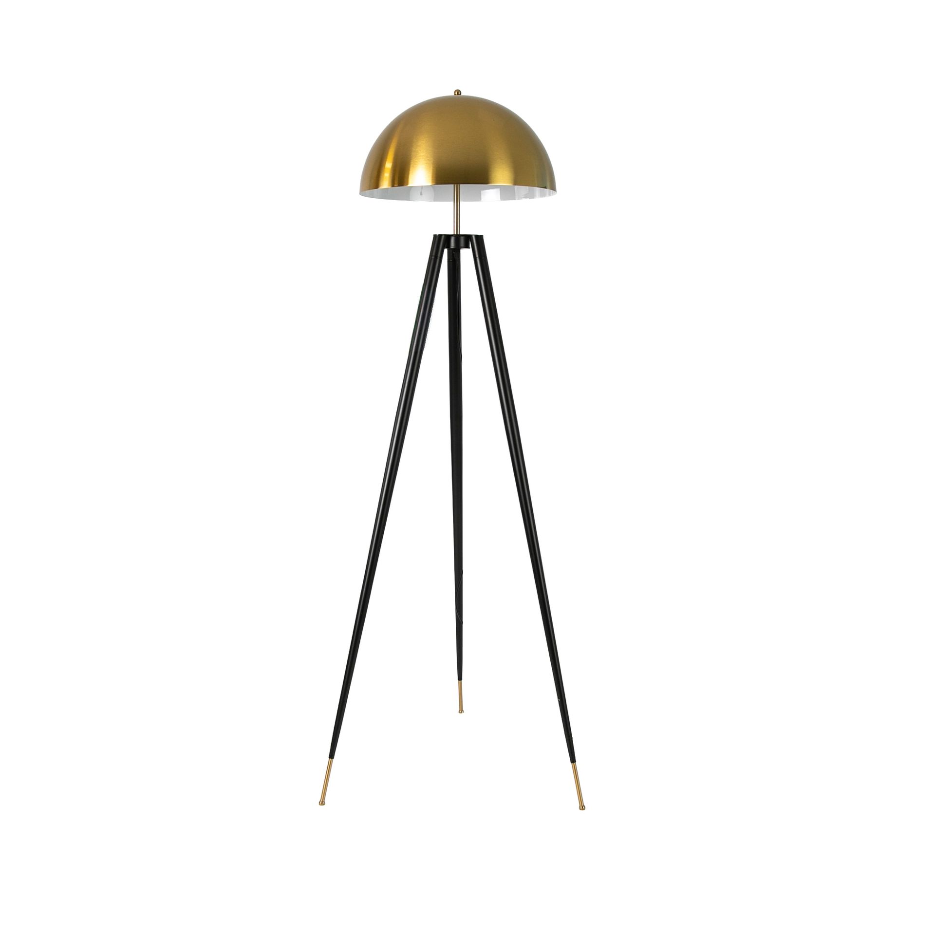 Polished gold steel and black steel floor lamp