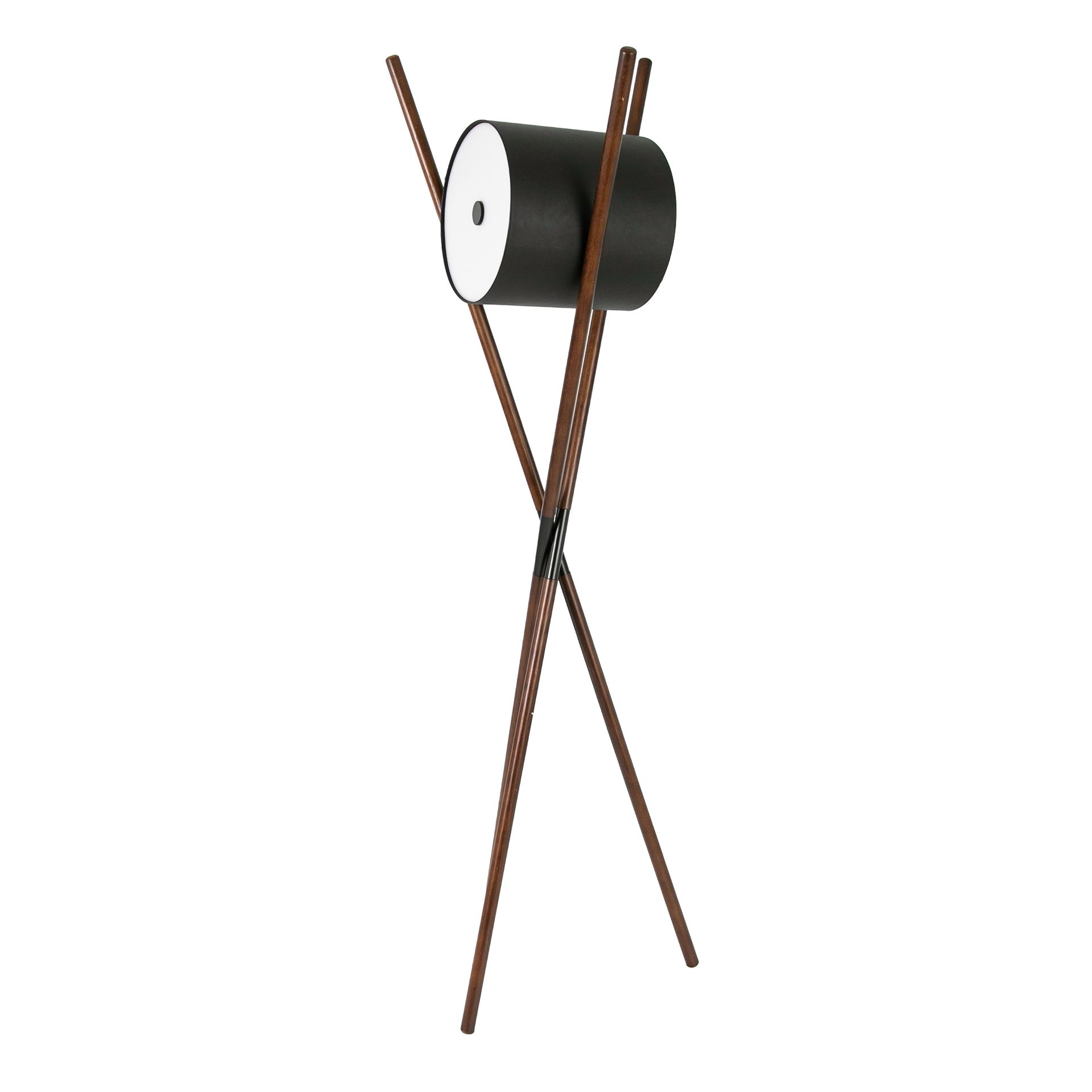 Floor lamp in wood upholstered in black leatherette and dark walnut