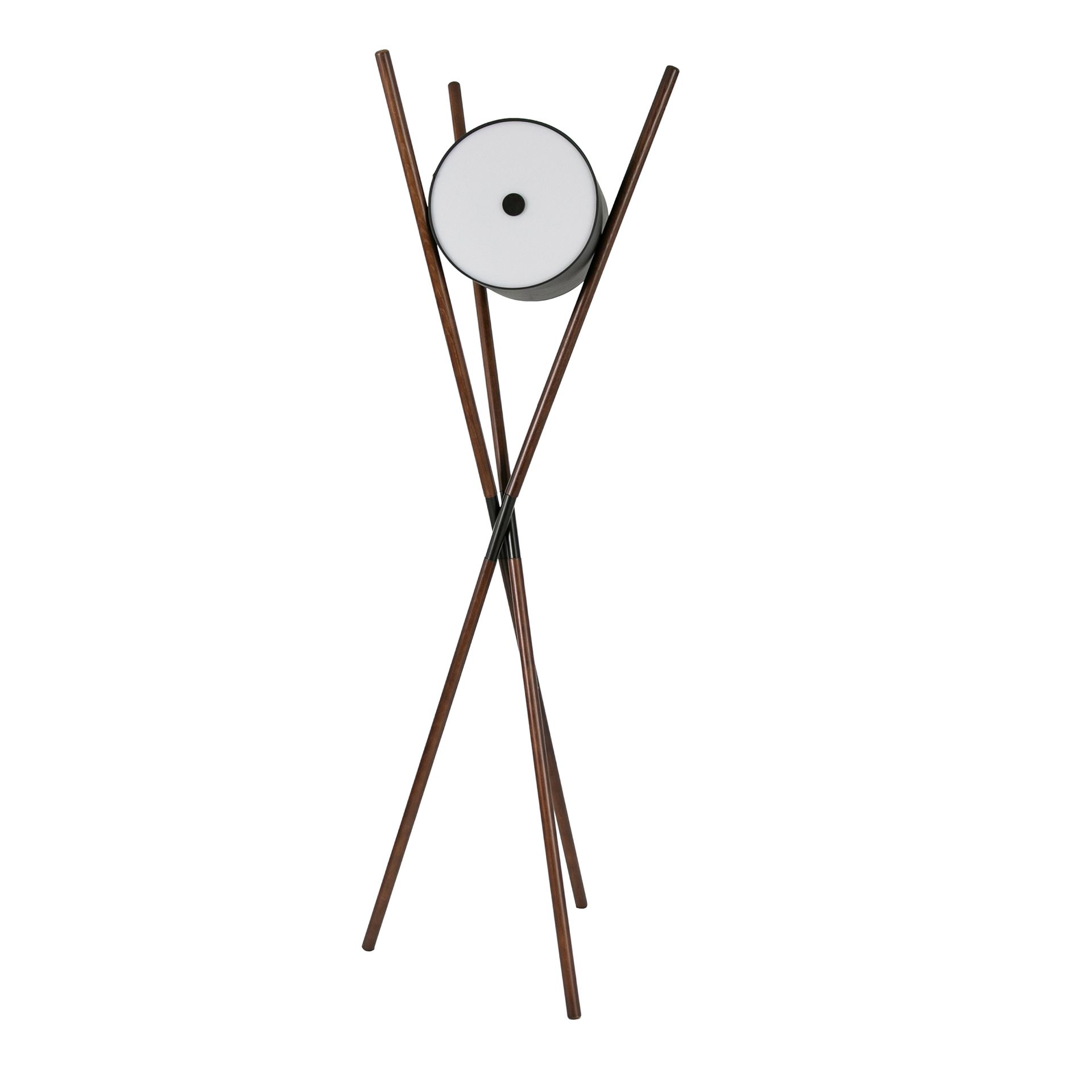Floor lamp in wood upholstered in black leatherette and dark walnut