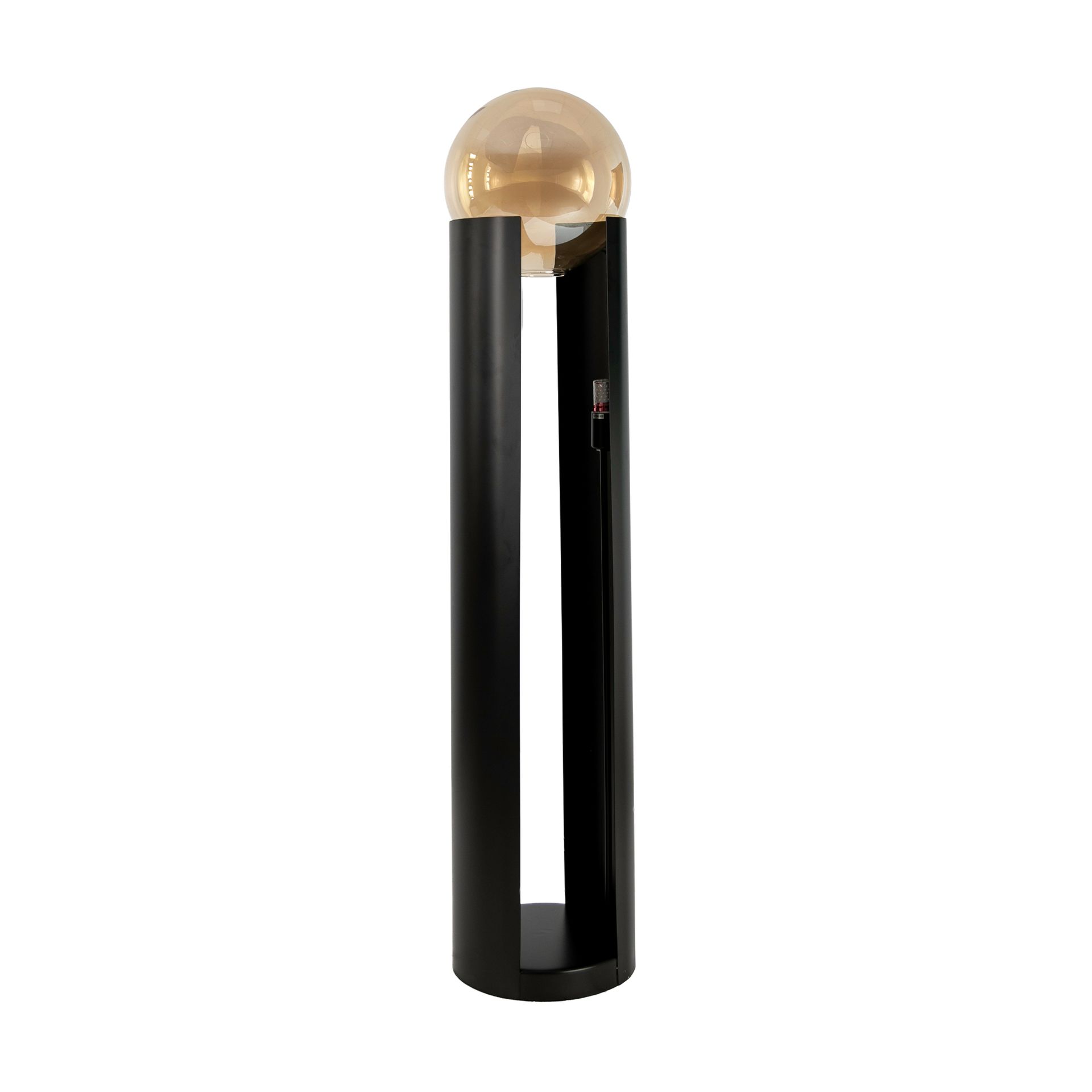 Smoked amber glass and black steel floor lamp