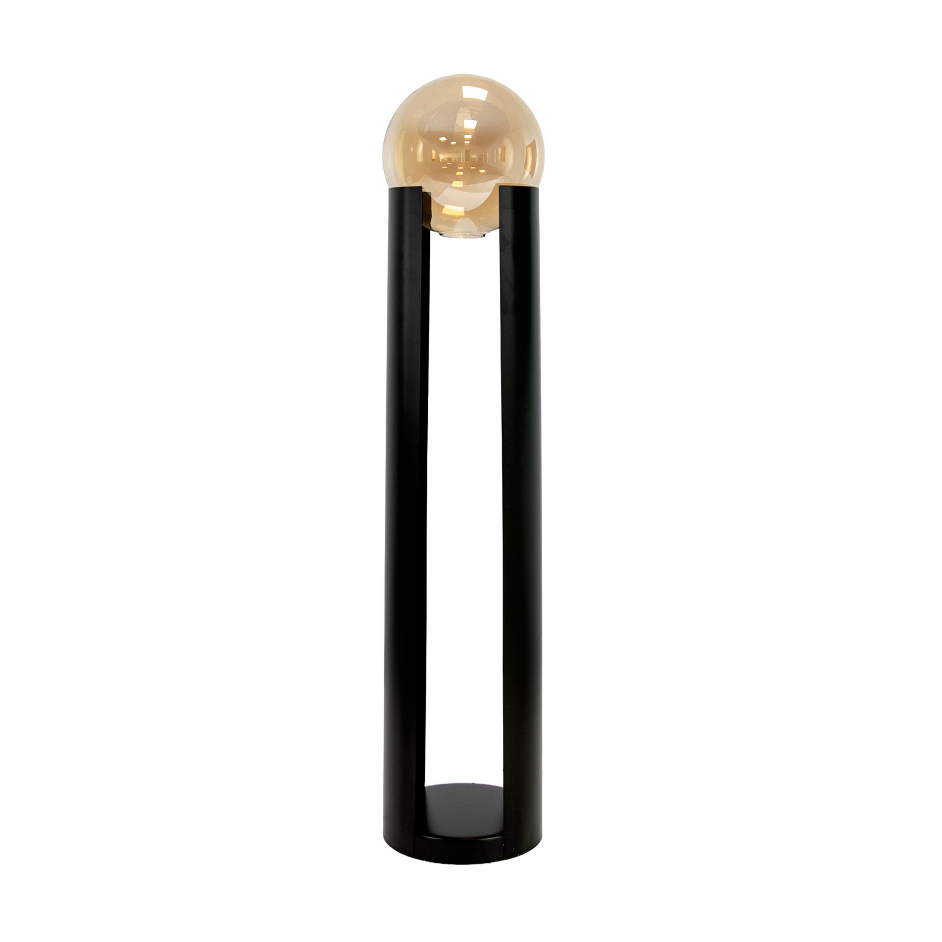 Smoked amber glass and black steel floor lamp
