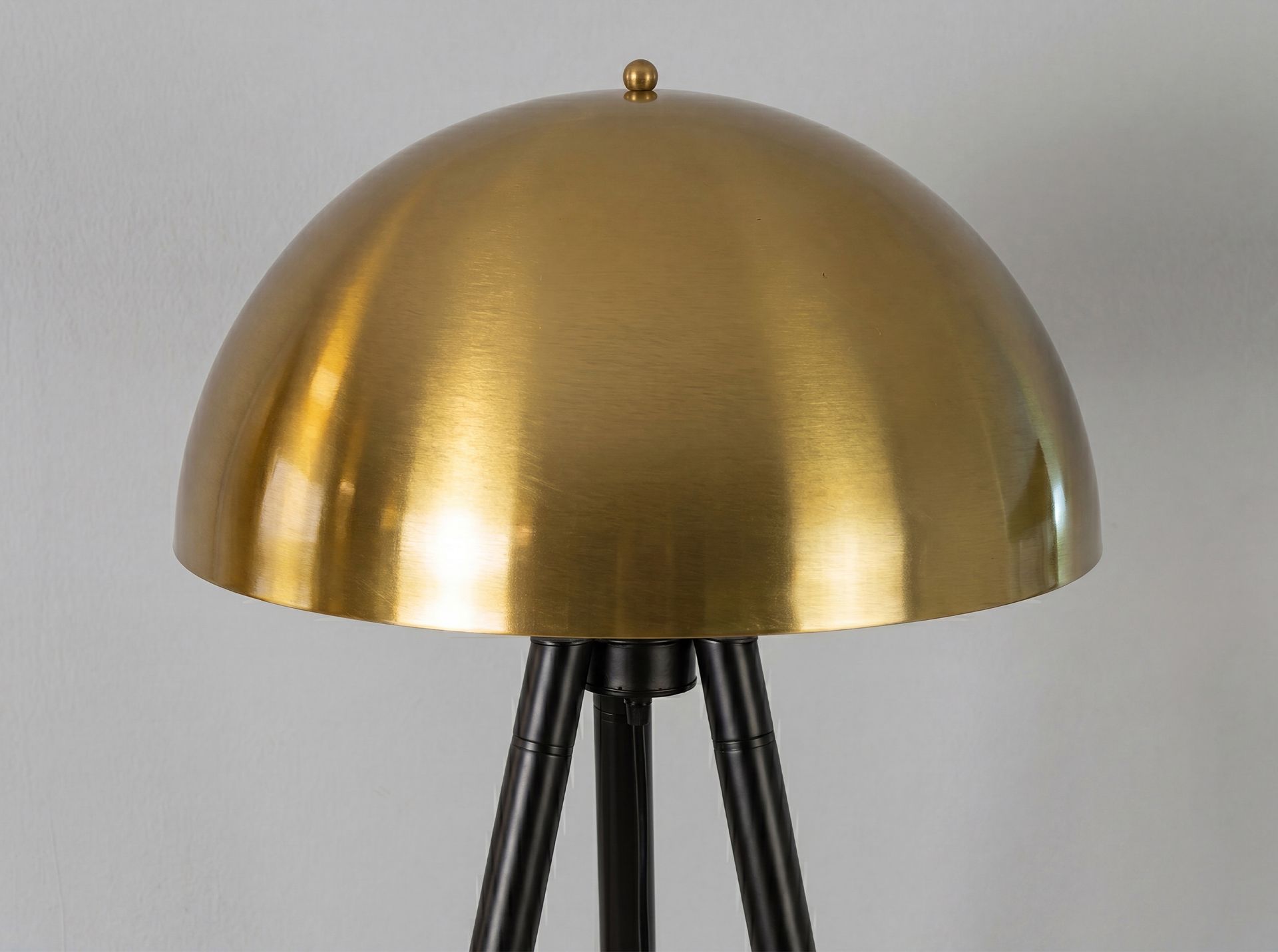 Polished gold steel and black steel floor lamp