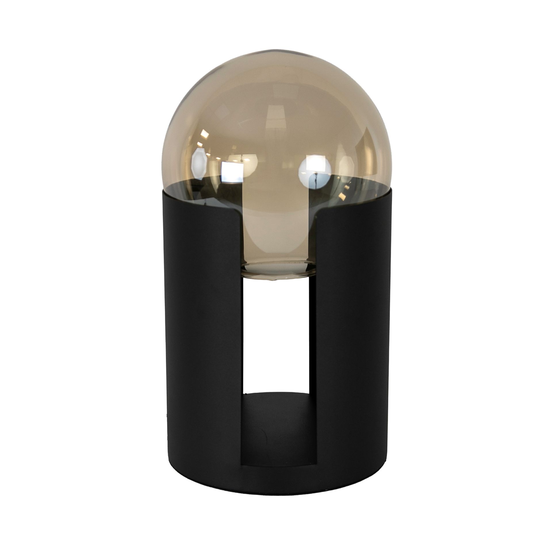 Smoked amber glass and black steel table lamp