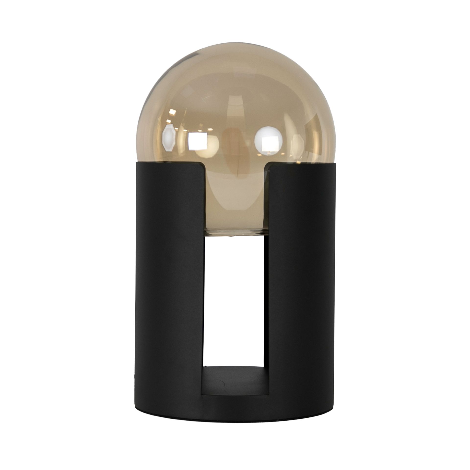 Smoked amber glass and black steel table lamp