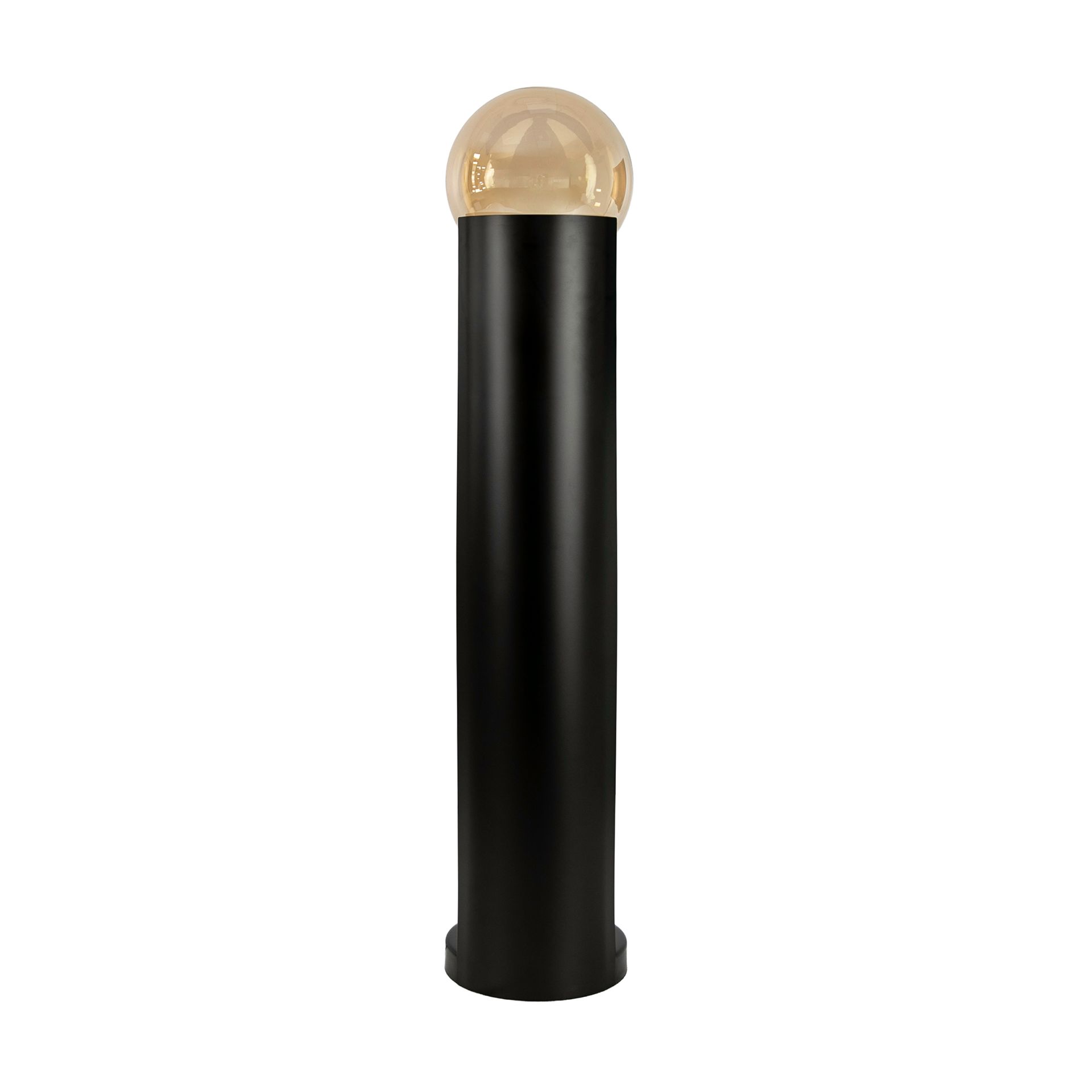 Smoked amber glass and black steel floor lamp
