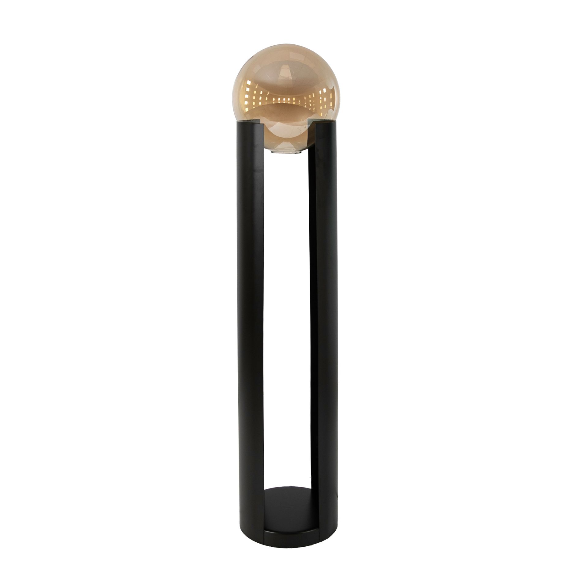 Smoked amber glass and black steel floor lamp