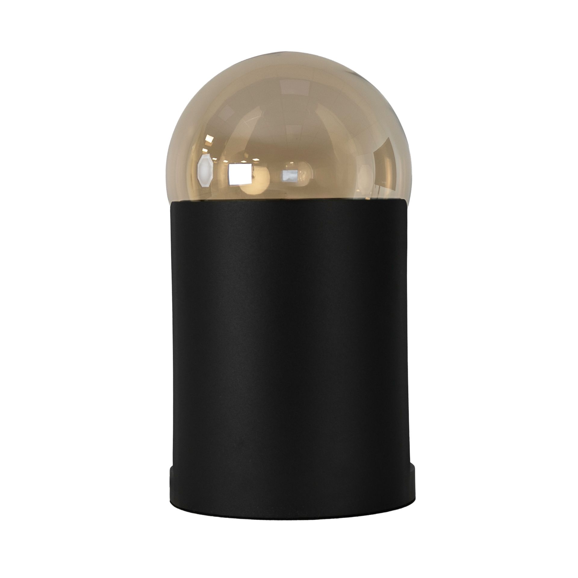 Smoked amber glass and black steel table lamp