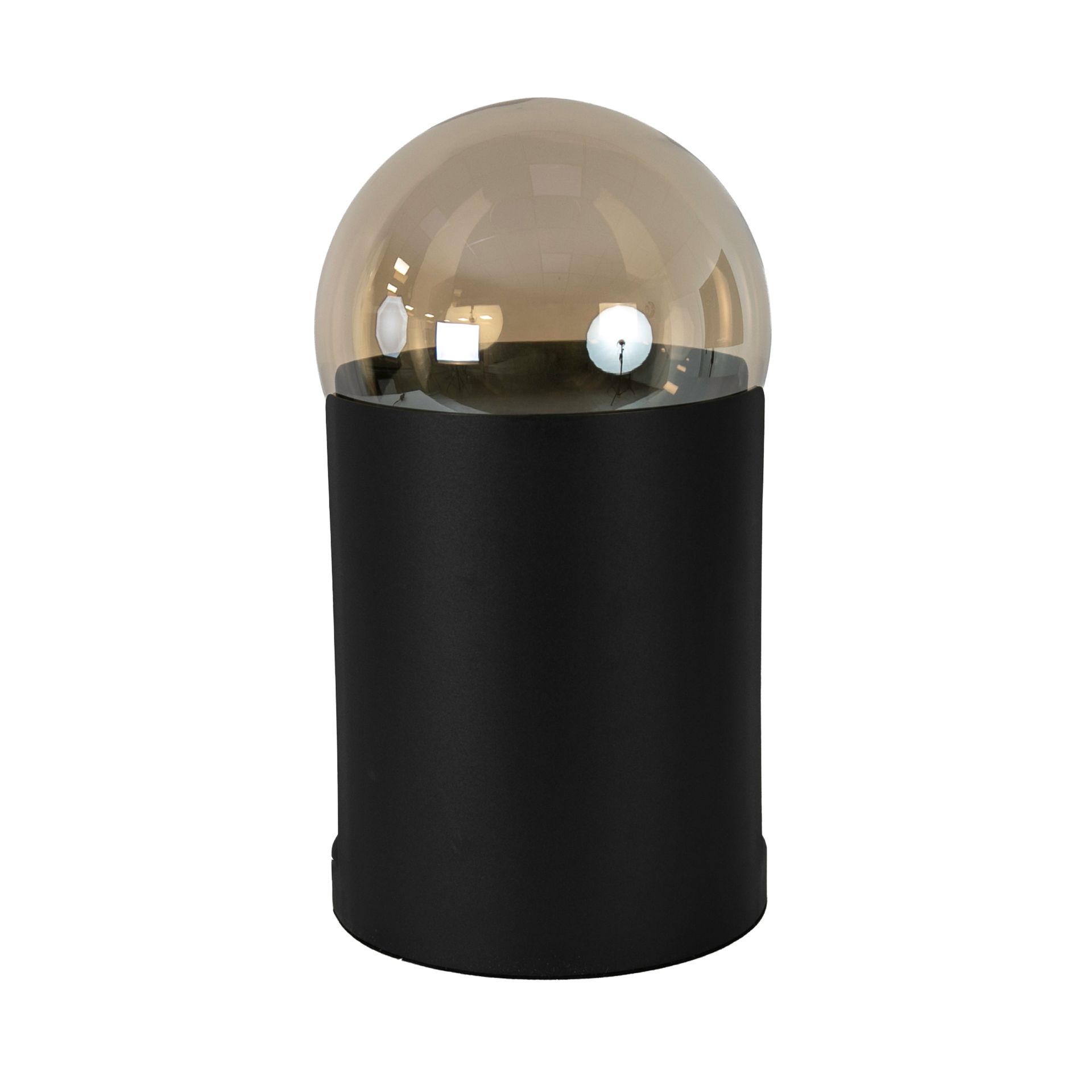 Smoked amber glass and black steel table lamp