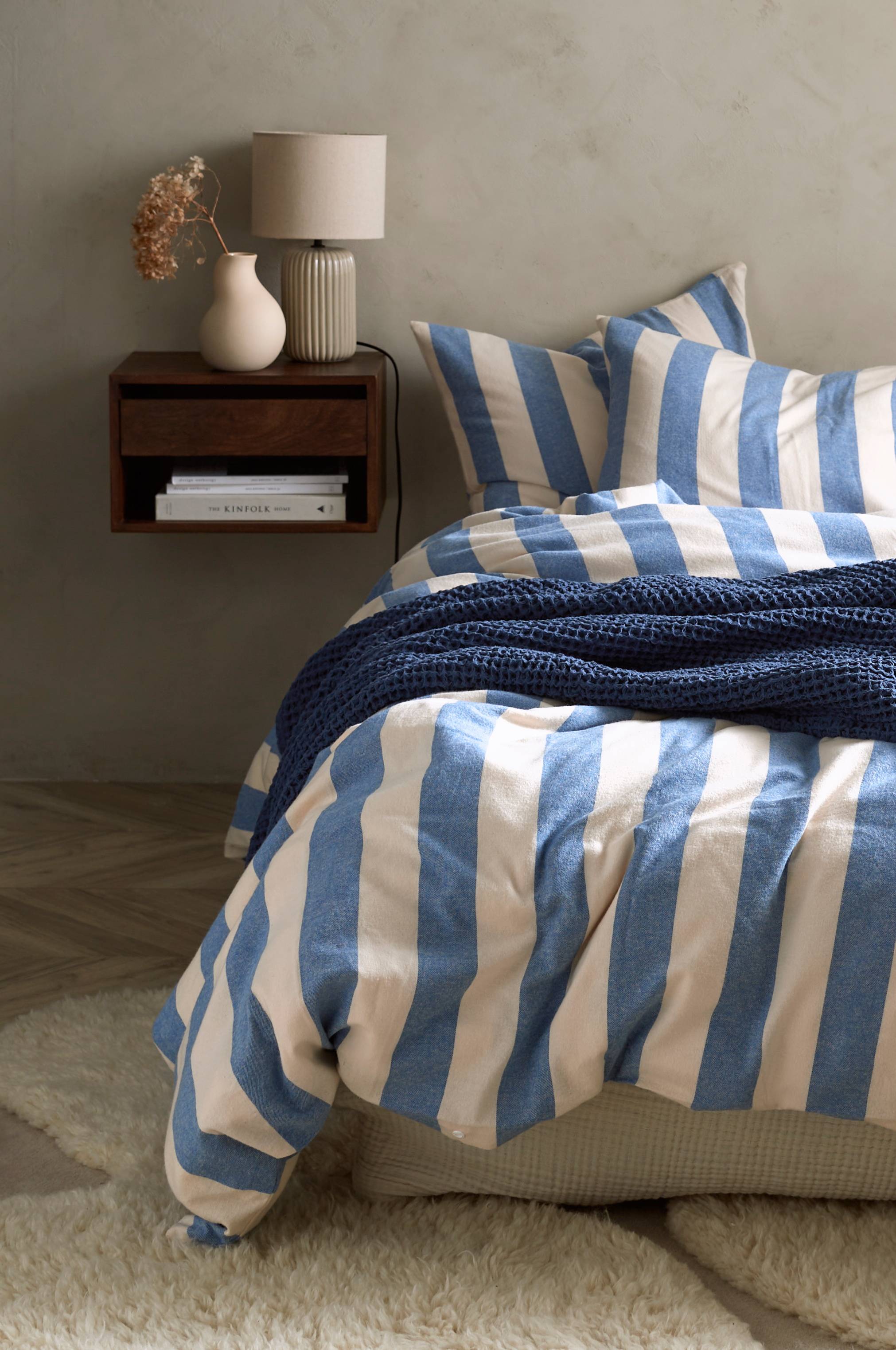Dynetrekksett Valerie Block Stripe i bomullsflanell, 2 stk.
