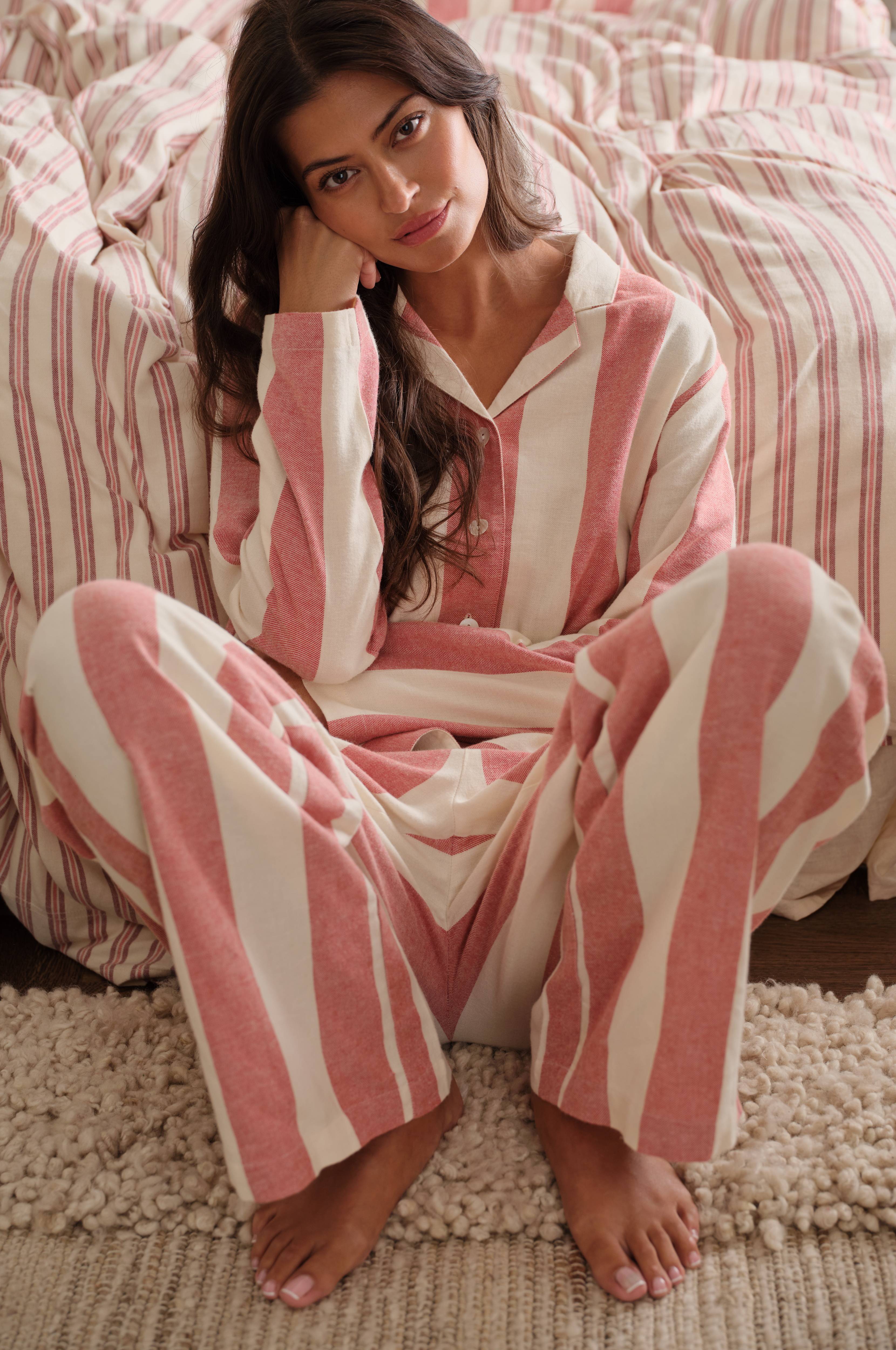 Pysjamasskjorte Valerie Block Stripe Long Sleeve