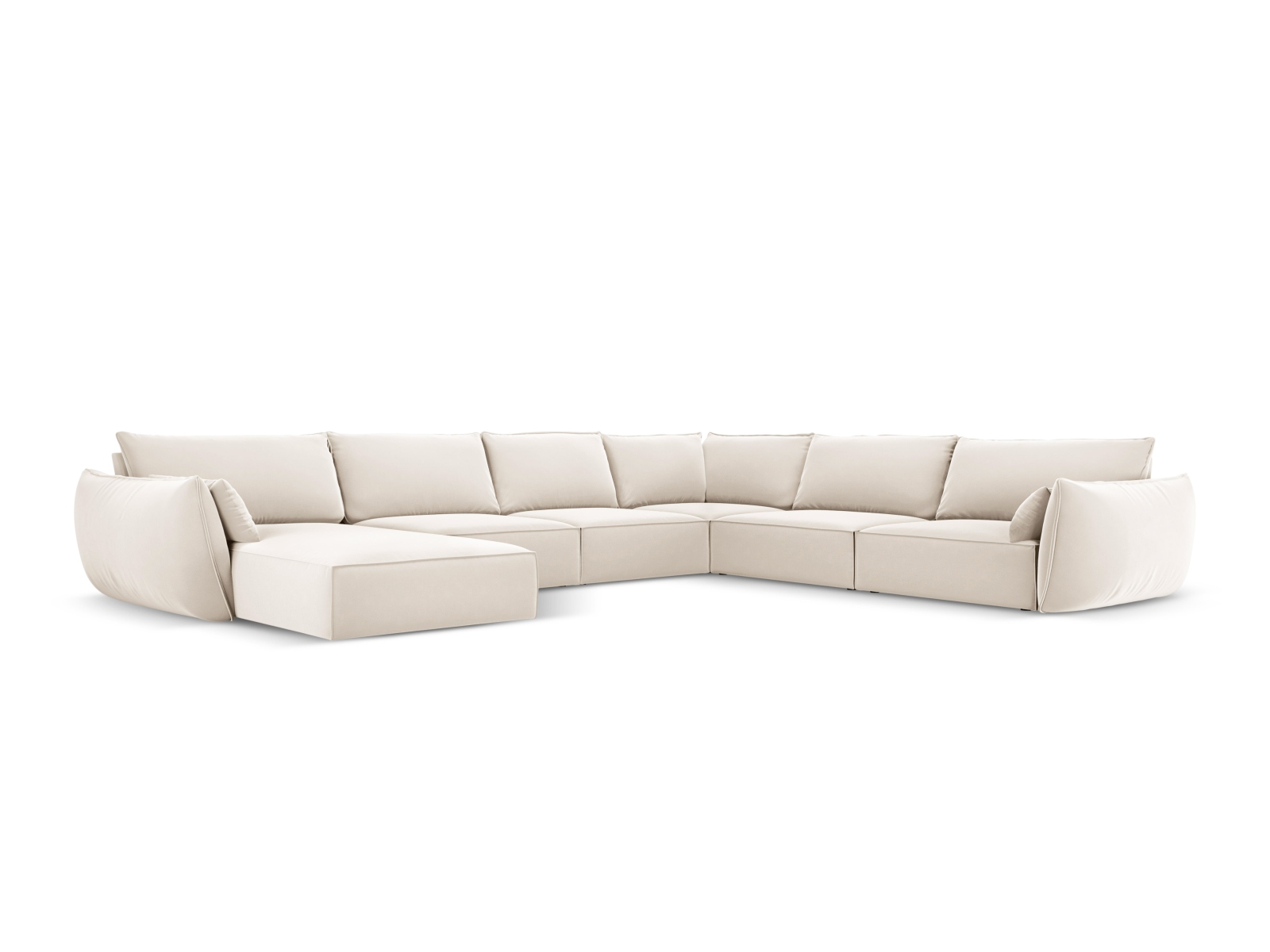 Velvet Panoramic Right Corner Sofa, "Kaelle", 8 Seats, 384x284x85