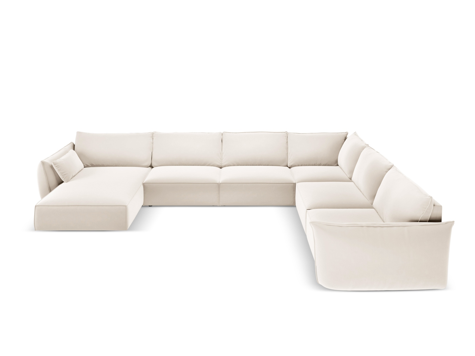 Velvet Panoramic Right Corner Sofa, "Kaelle", 8 Seats, 384x284x85