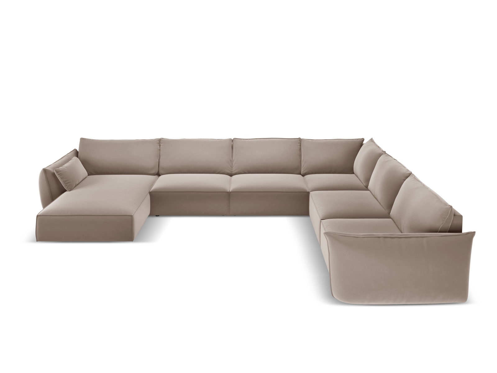 Velvet Panoramic Right Corner Sofa, "Kaelle", 8 Seats, 384x284x85