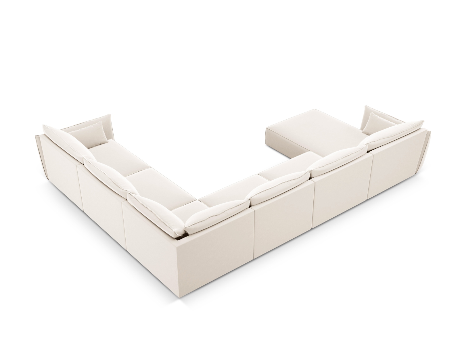 Velvet Panoramic Right Corner Sofa, "Kaelle", 8 Seats, 384x284x85