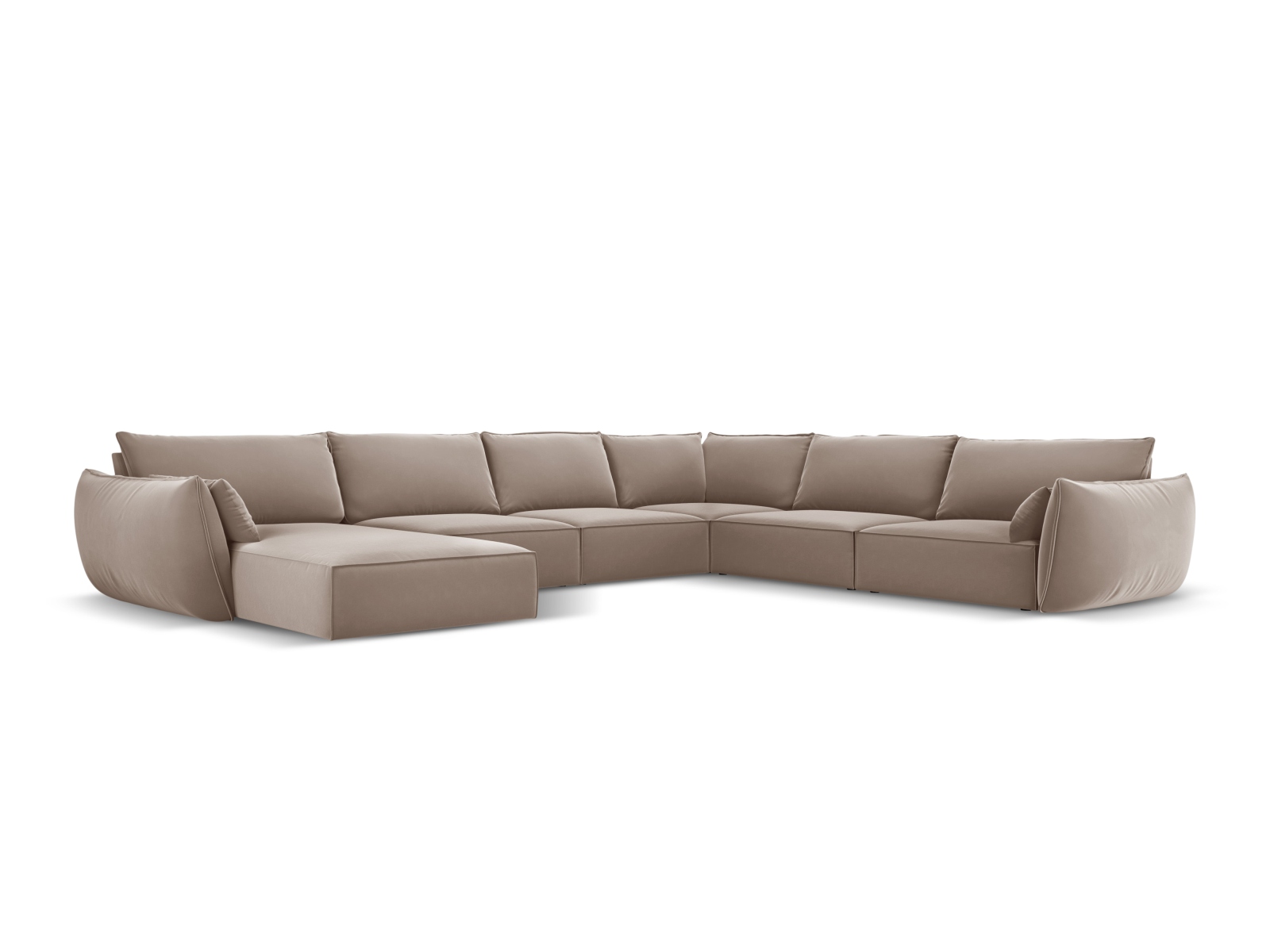 Velvet Panoramic Right Corner Sofa, "Kaelle", 8 Seats, 384x284x85