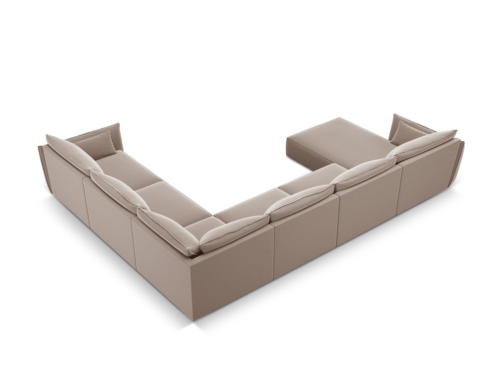 Velvet Panoramic Right Corner Sofa, "Kaelle", 8 Seats, 384x284x85