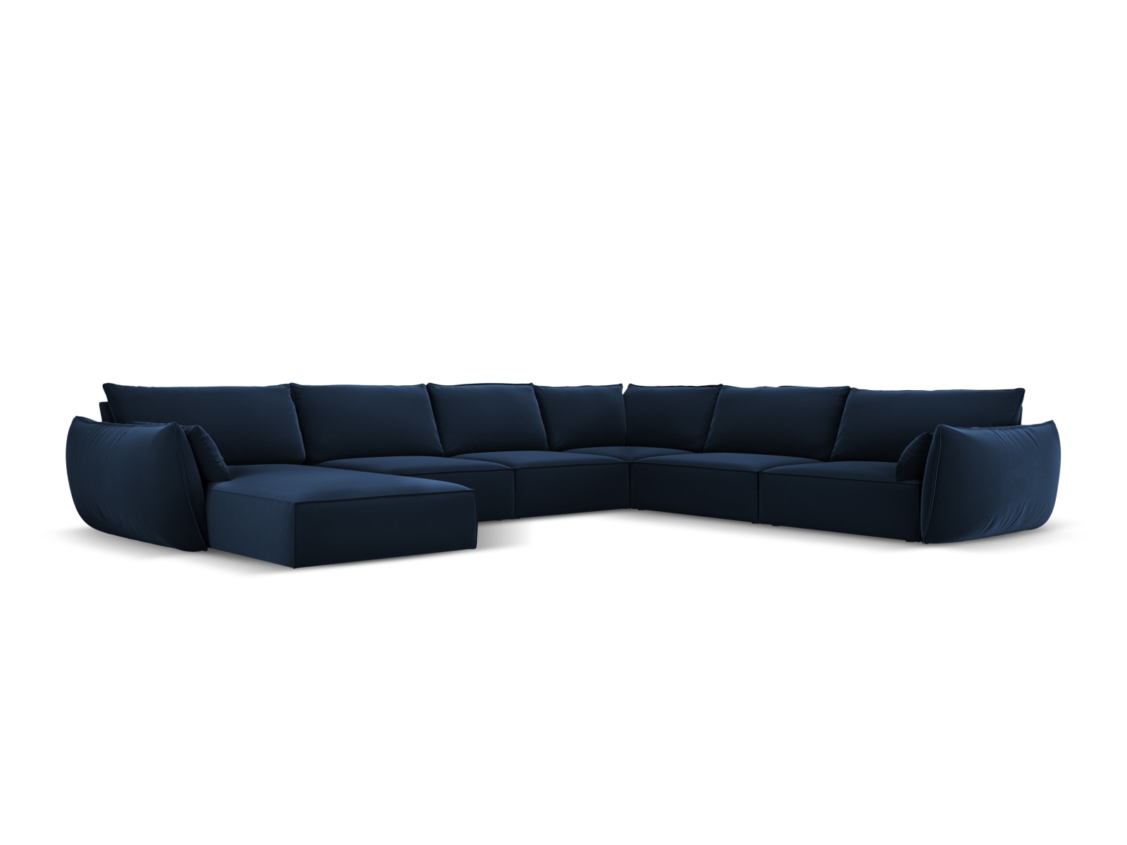 Velvet Panoramic Right Corner Sofa, "Kaelle", 8 Seats, 384x284x85