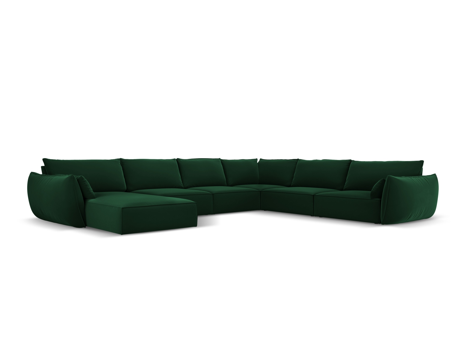 Velvet Panoramic Right Corner Sofa, "Kaelle", 8 Seats, 384x284x85