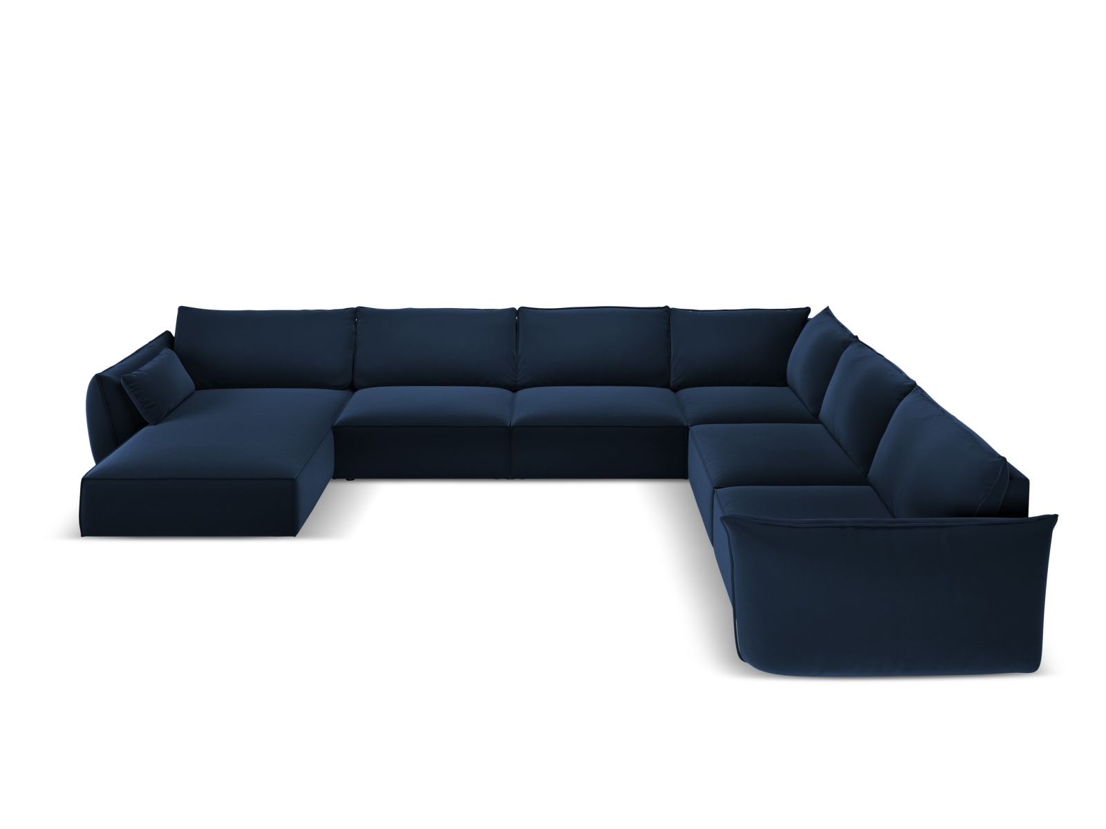 Velvet Panoramic Right Corner Sofa, "Kaelle", 8 Seats, 384x284x85