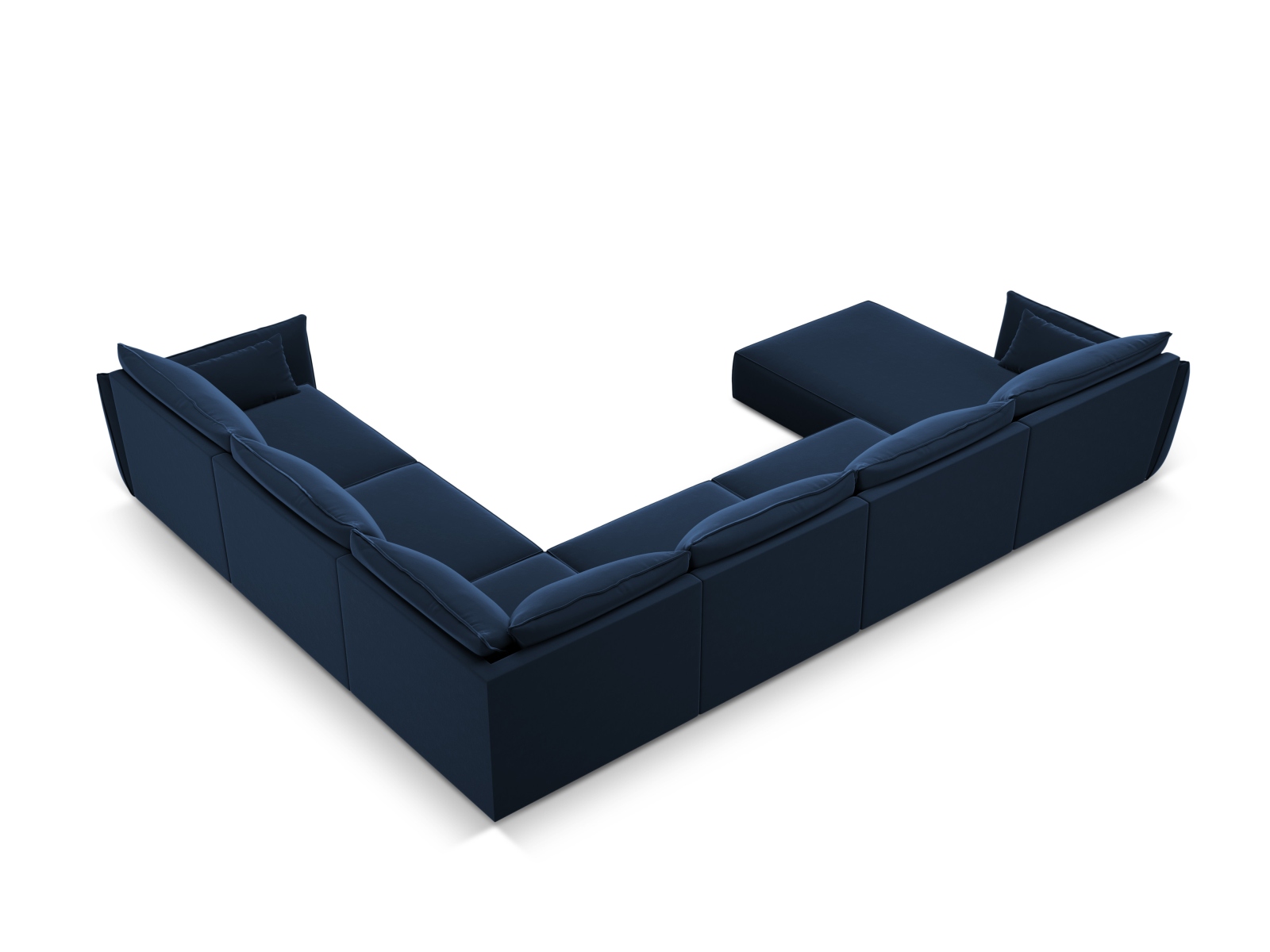 Velvet Panoramic Right Corner Sofa, "Kaelle", 8 Seats, 384x284x85