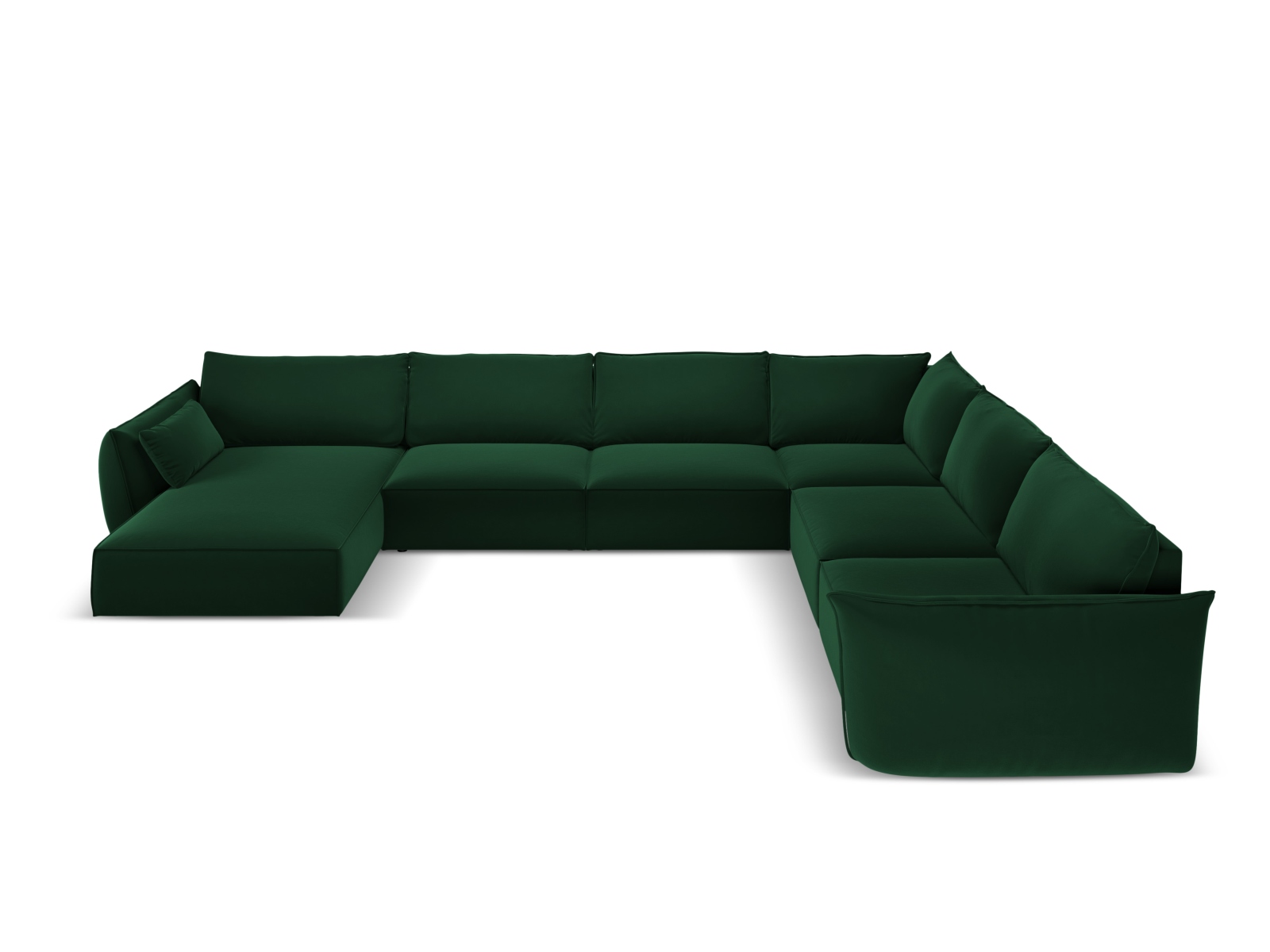 Velvet Panoramic Right Corner Sofa, "Kaelle", 8 Seats, 384x284x85