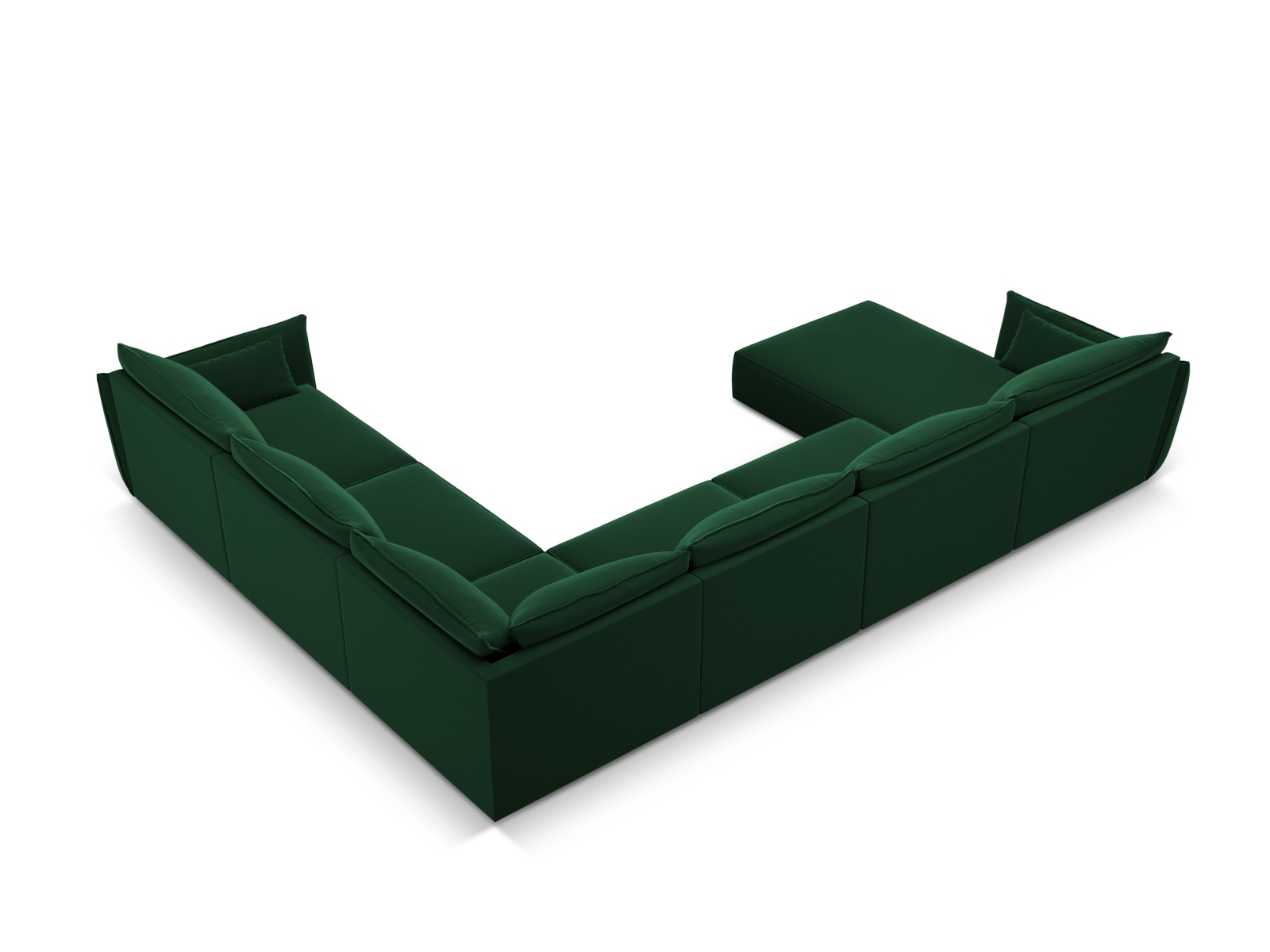 Velvet Panoramic Right Corner Sofa, "Kaelle", 8 Seats, 384x284x85