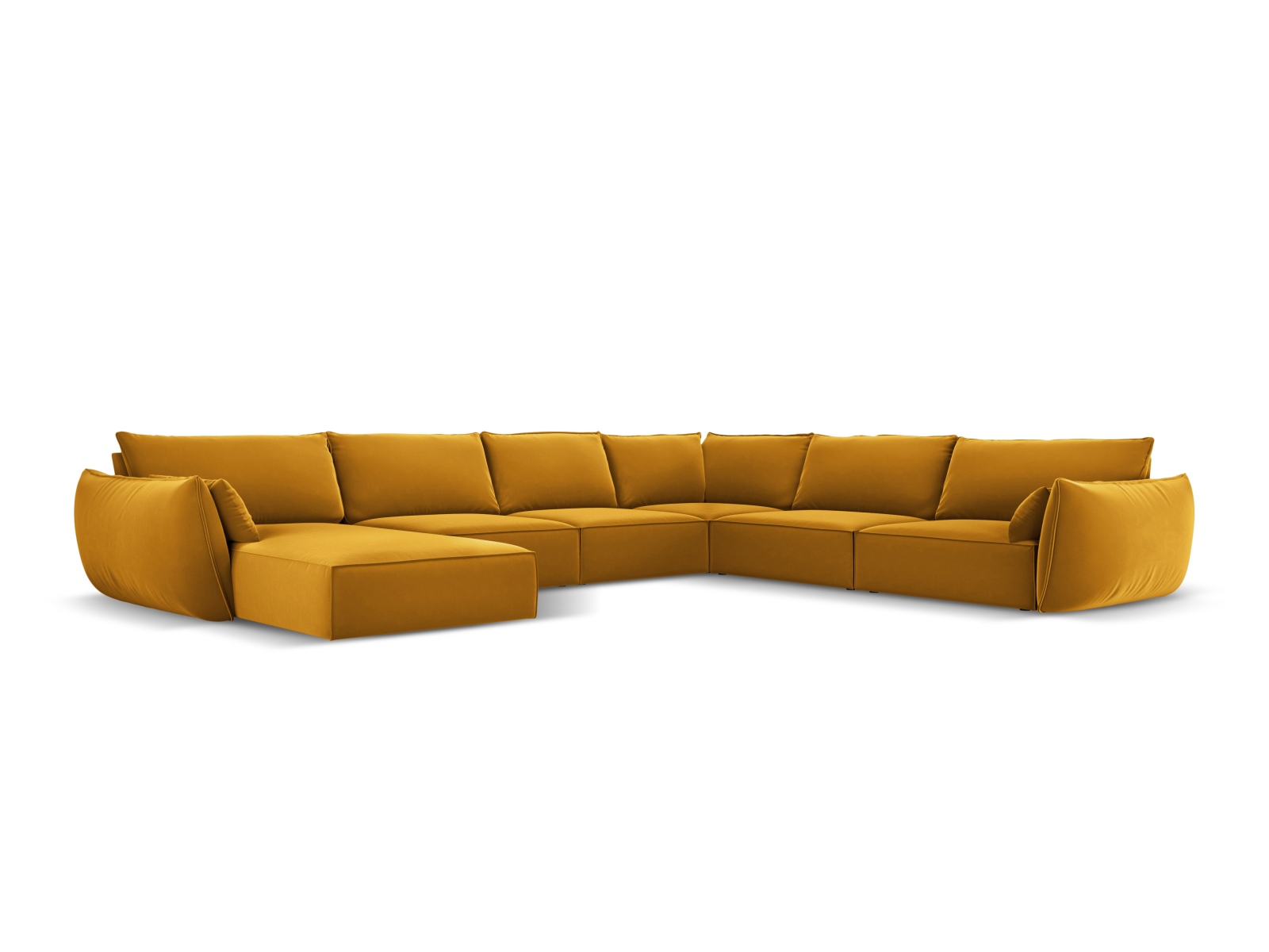 Velvet Panoramic Right Corner Sofa, "Kaelle", 8 Seats, 384x284x85