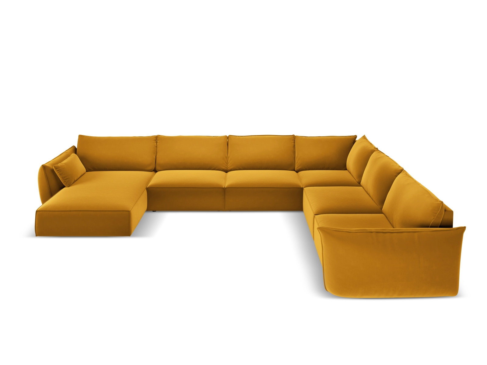 Velvet Panoramic Right Corner Sofa, "Kaelle", 8 Seats, 384x284x85