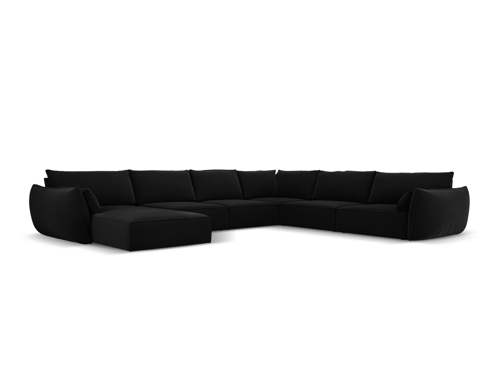 Velvet Panoramic Right Corner Sofa, "Kaelle", 8 Seats, 384x284x85