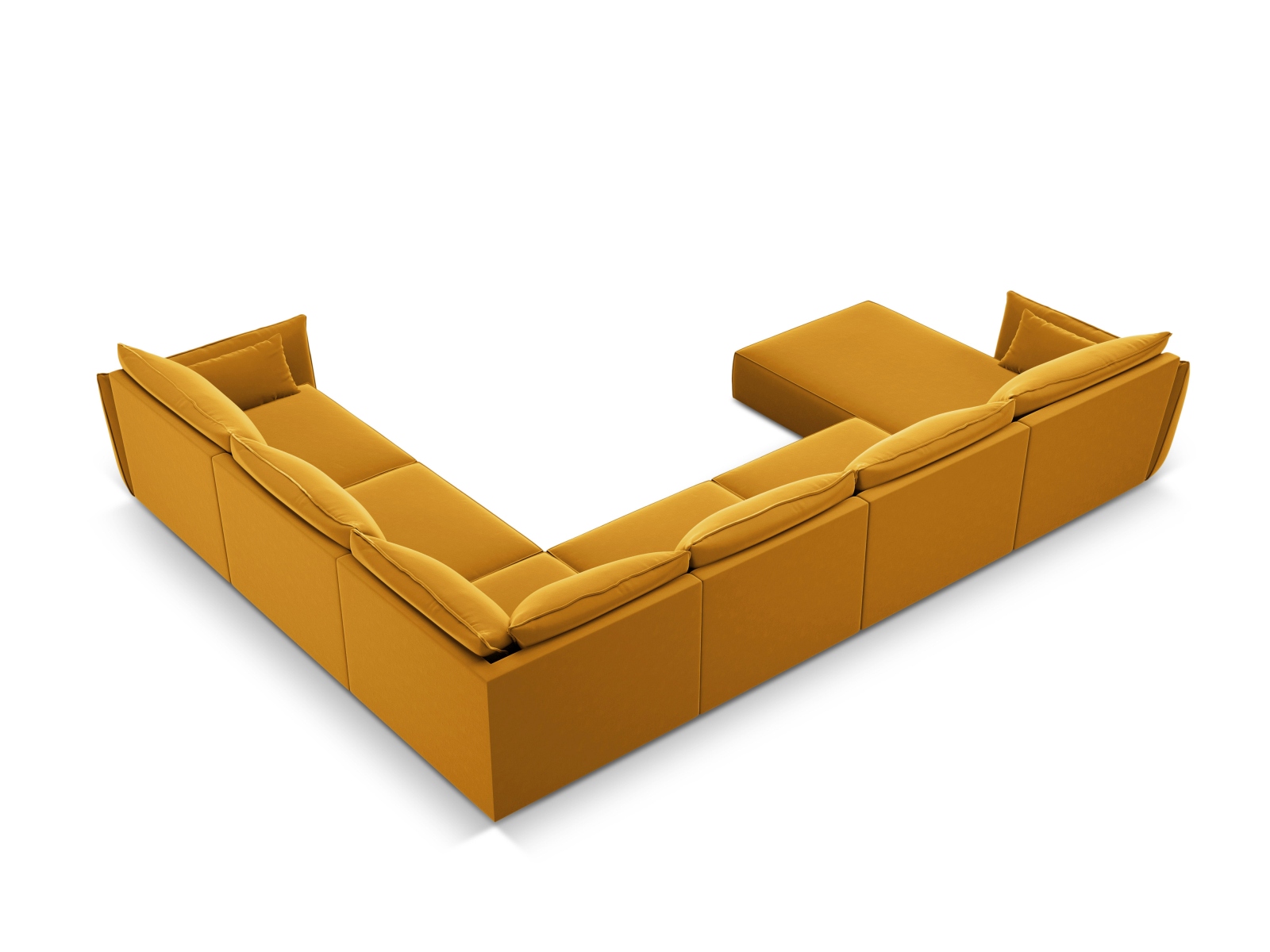 Velvet Panoramic Right Corner Sofa, "Kaelle", 8 Seats, 384x284x85