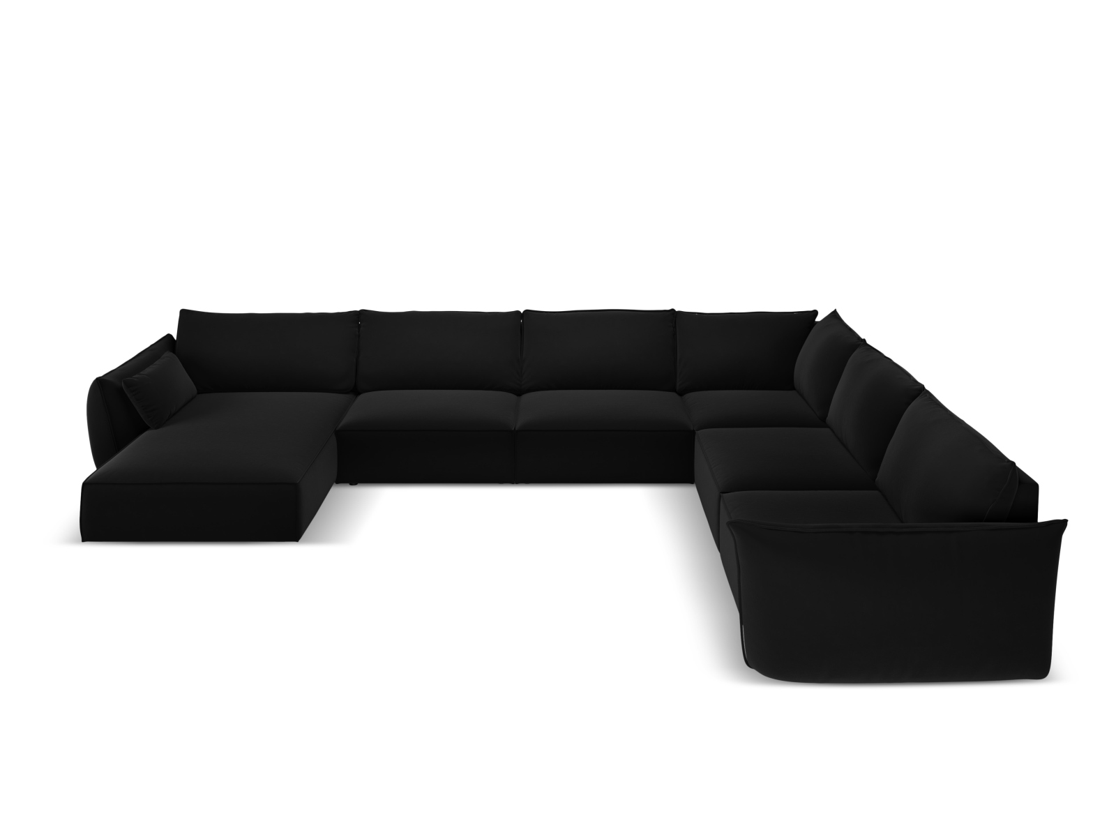 Velvet Panoramic Right Corner Sofa, "Kaelle", 8 Seats, 384x284x85