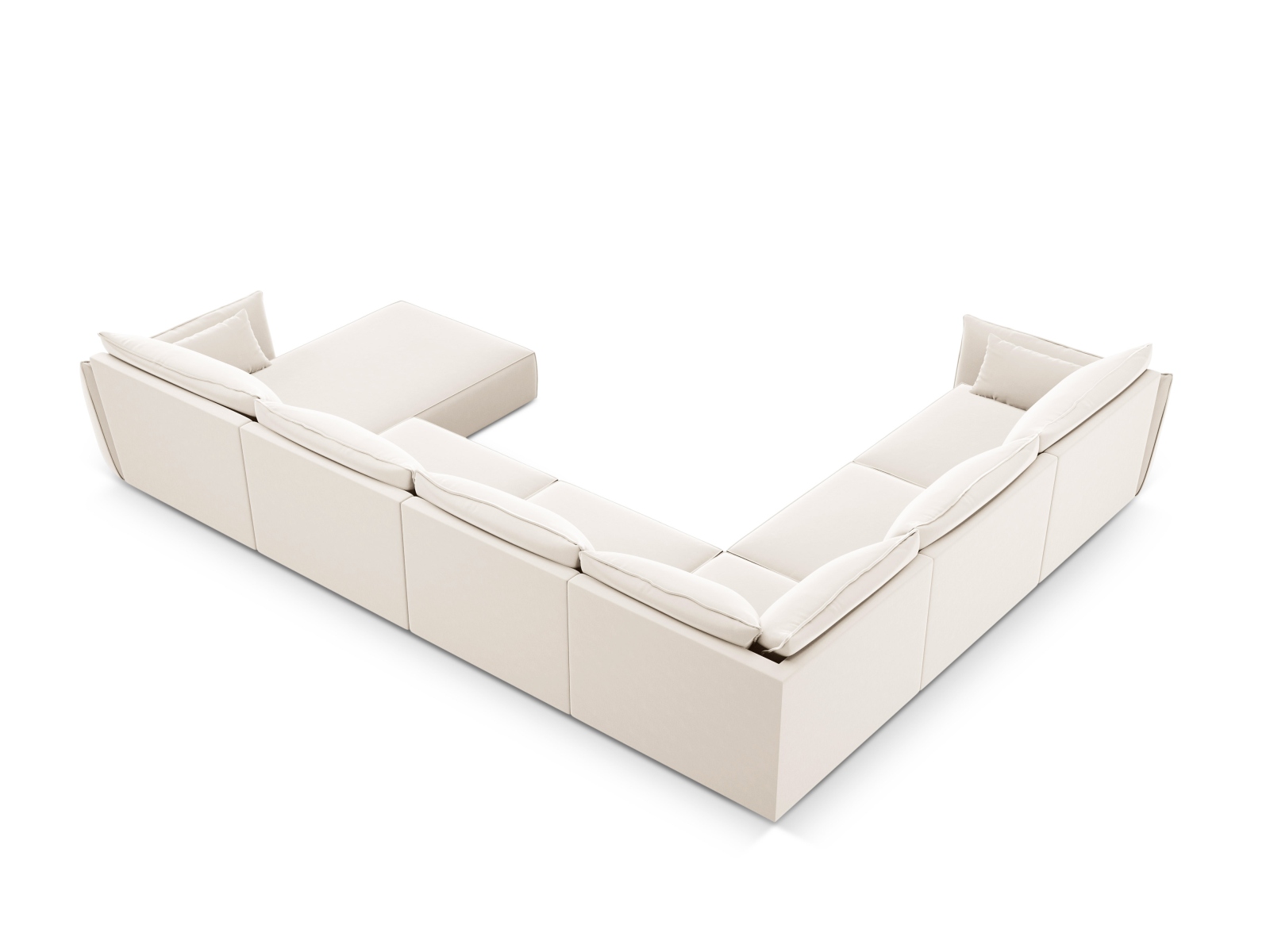 Velvet Panoramic Left Corner Sofa, "Kaelle", 8 Seats, 384x284x85