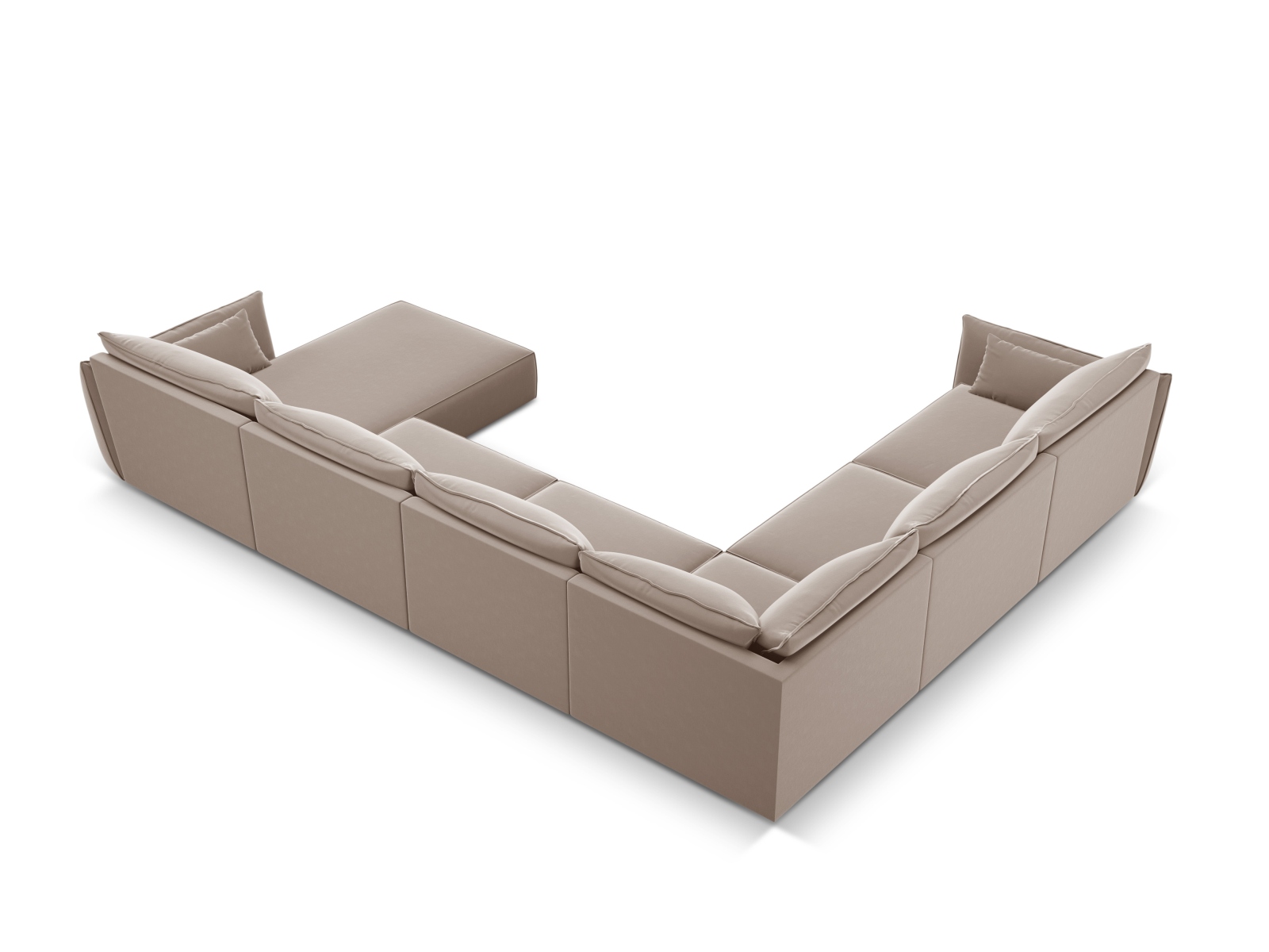 Velvet Panoramic Left Corner Sofa, "Kaelle", 8 Seats, 384x284x85