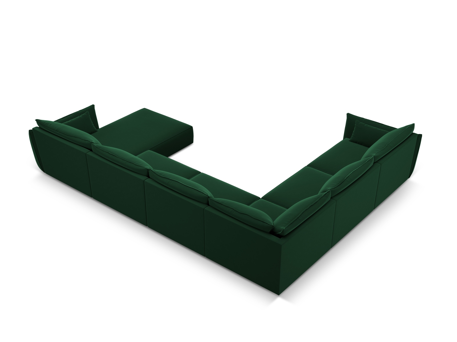 Velvet Panoramic Left Corner Sofa, "Kaelle", 8 Seats, 384x284x85