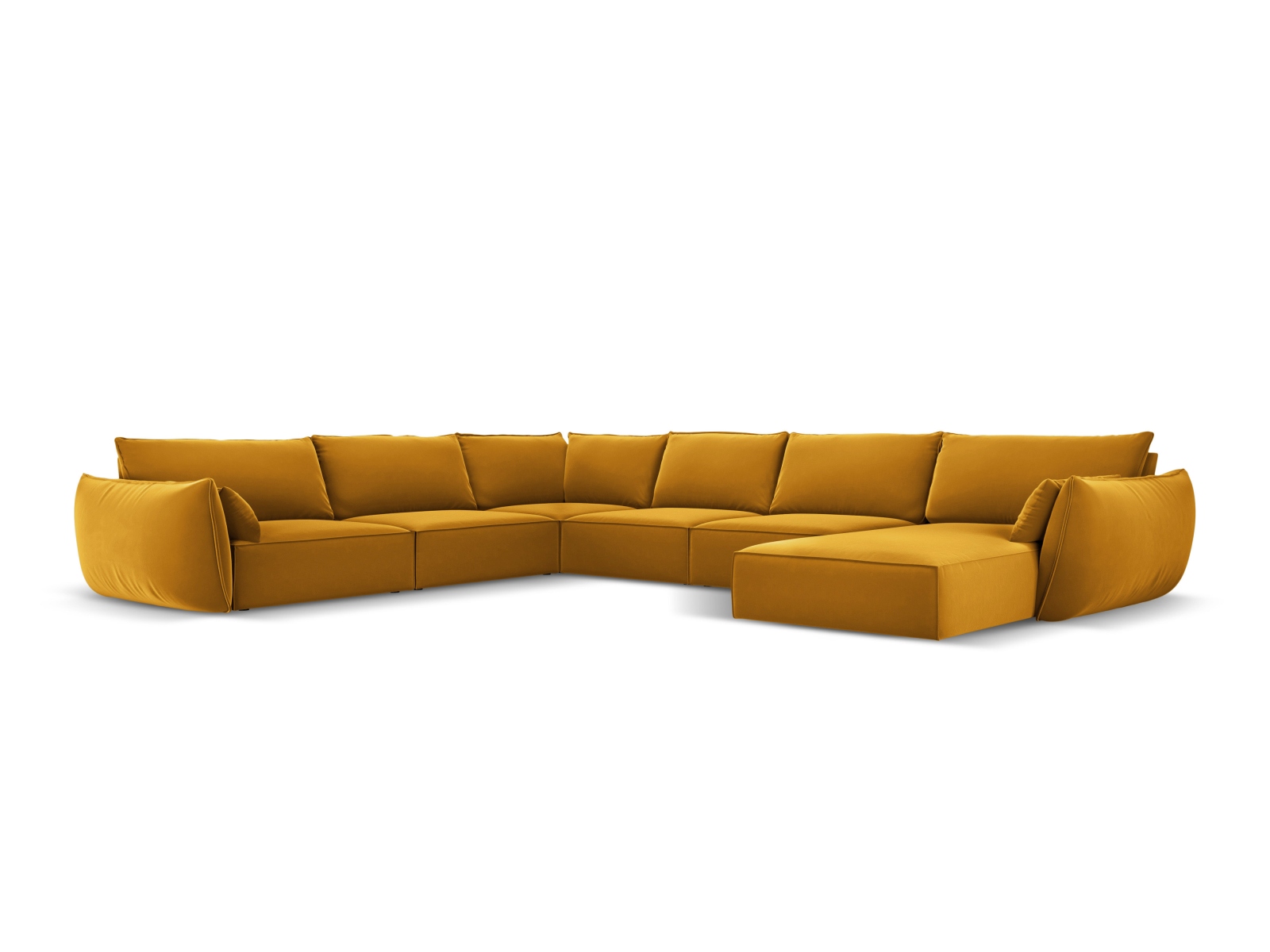 Velvet Panoramic Left Corner Sofa, "Kaelle", 8 Seats, 384x284x85