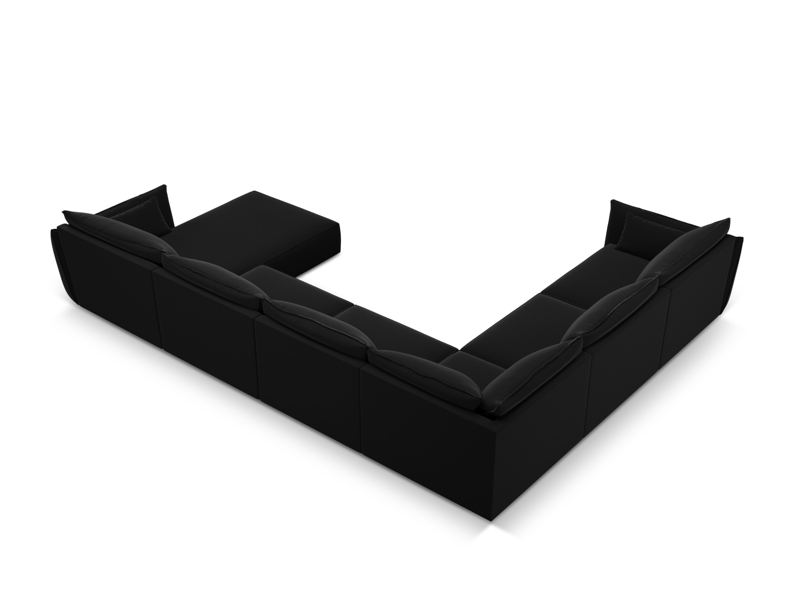 Velvet Panoramic Left Corner Sofa, "Kaelle", 8 Seats, 384x284x85